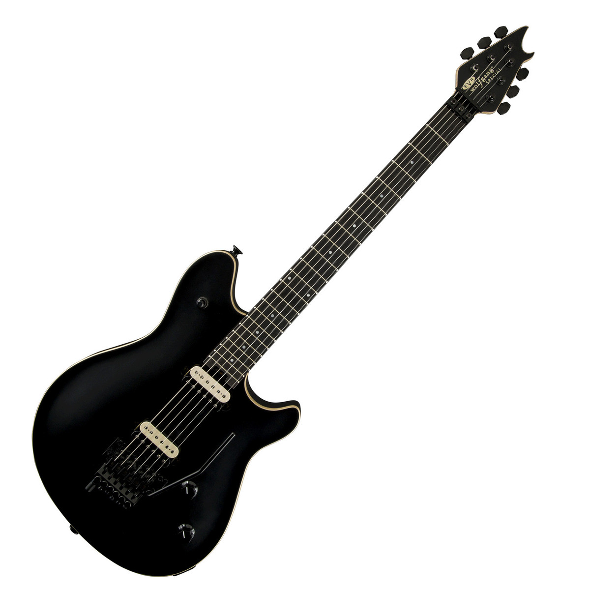 En bild på EVH Wolfgang Special EB Stealth Black | Förbered dig på rampljuset. Ta av foten från bromsarna och vrid förstärkningen till 11 med en gitarr byggd för scenen. EVH Wolfgang Special EB tar dina uttrycksfulla leadslickar tempo-hungriga knackande och kraftfulla kraftackord och sätter dem i front-och-center tack vare dess anpassade Wolfgang alnico 2 humbucking mickar. Pin-point artikulation och obegränsad spelbarhet kommer med tillstånd av en fantastisk Ebenholts och en kvartssågad handfärdig lönnhals huggen efter Eddie Van Halens krävande specifikation. När fansen skriker efter mer måste du rippa in i nästa låt oavsett vilken inställning den är i. EVH Wolfgang är utrustad med ett patenterat EVH D-Tuna system så drop-D-tuning är bara ett ögonblick bort. Utställningsstoppar och pitchböjningar kommer naturligtvis till Wolfgang Special och har en industristandard EVH-märkt Floyd Rose-låsande tremolo. I kombination med den matchande låsSadeln har du den ultimata inställningsstabiliteten genom de mest extreme dykbomberna och böjningarna. Gå ut ur skuggorna? Det kan lika bra hoppa!