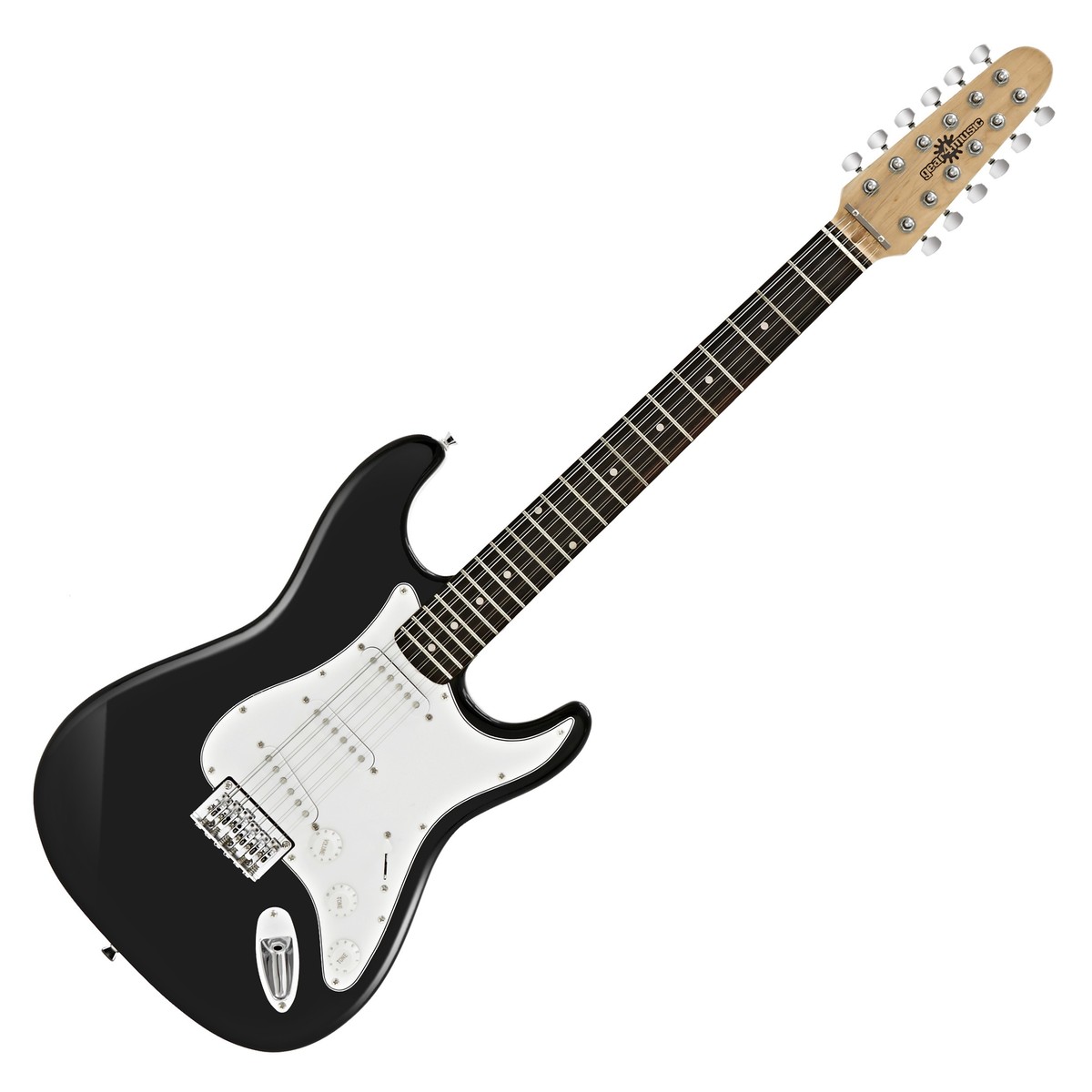En bild på LA Deluxe 12-strängad Gitarr av Gear4Music - Nästan Ny | LA Deluxe 12-elgitarren av Gear4Music har en unik vintage-ton och stil. Denna gitarr har inspirerats av en klassisk design och erbjuder professionella funktioner med högkvalitativa tonträ till ett överkomligt pris. Från ett 60-tals rockljud till country-klang kan du återskapa en mängd klassiska ljud från detta mångsidiga instrument.