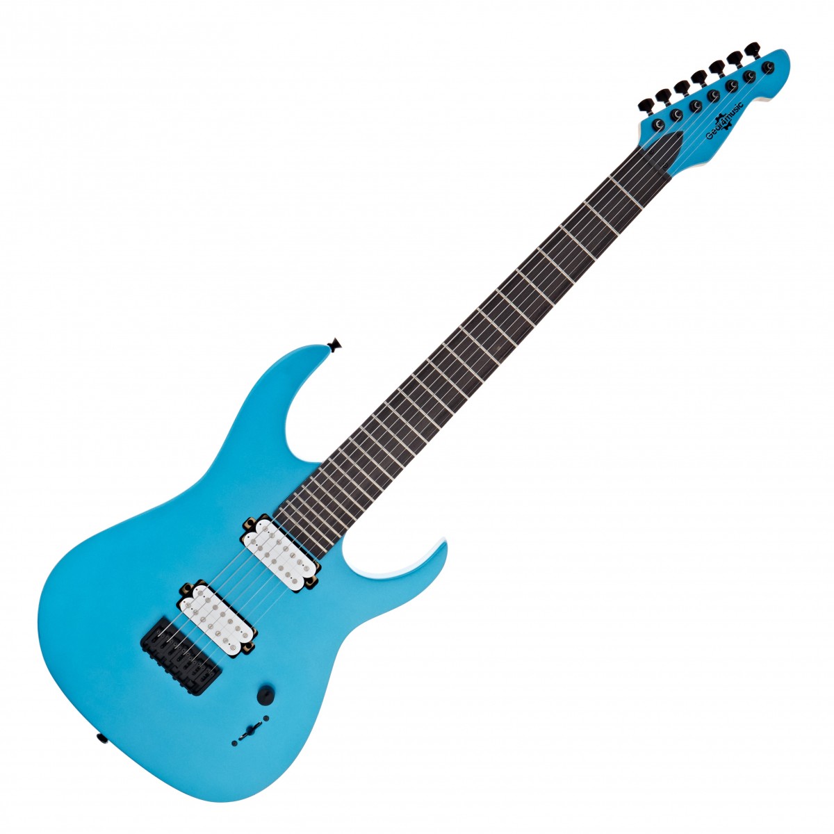 En bild på Harlem S 7-strängad Elgitarr från Gear4music Blue Sparkle | EG-HLMS-7-BL Harlem S 7-sträng elgitarr från gear4music är ett superbt utformat ljudvapen för alla rockare eller metalheads. Med ett par kraftfulla humbuckers kommer den att pumpa ut hårt slående tunga toner i gallon med tillräckligt med dynamik för leads och rytm. Lönnhalsen komplett med mahognybindning har en härlig Sidenmatt som låter fingrarna glida upp och ner utan friktion - så att du kan leka på din väg.  Det råder ingen brist på högkvalitativ hårdvara heller. En fast standardstall bibehåller stabil stämningsstabilitet medan pressgjutna förseglade tuners håller dina strängar stadigt på plats. Lättviktsbasträ som utgör kroppen låter dig svänga runt den här gitarren med lätthet - den är exceptionellt manövrerbar. Och med det utökade utbudet av sju strängar kommer du att kunna utforska djupare mörkare röster som är perfekta för tyngre genrer. Slutligen ingår en mängd tillbehör som en väska rem hackor och mer. Allt du behöver från början!