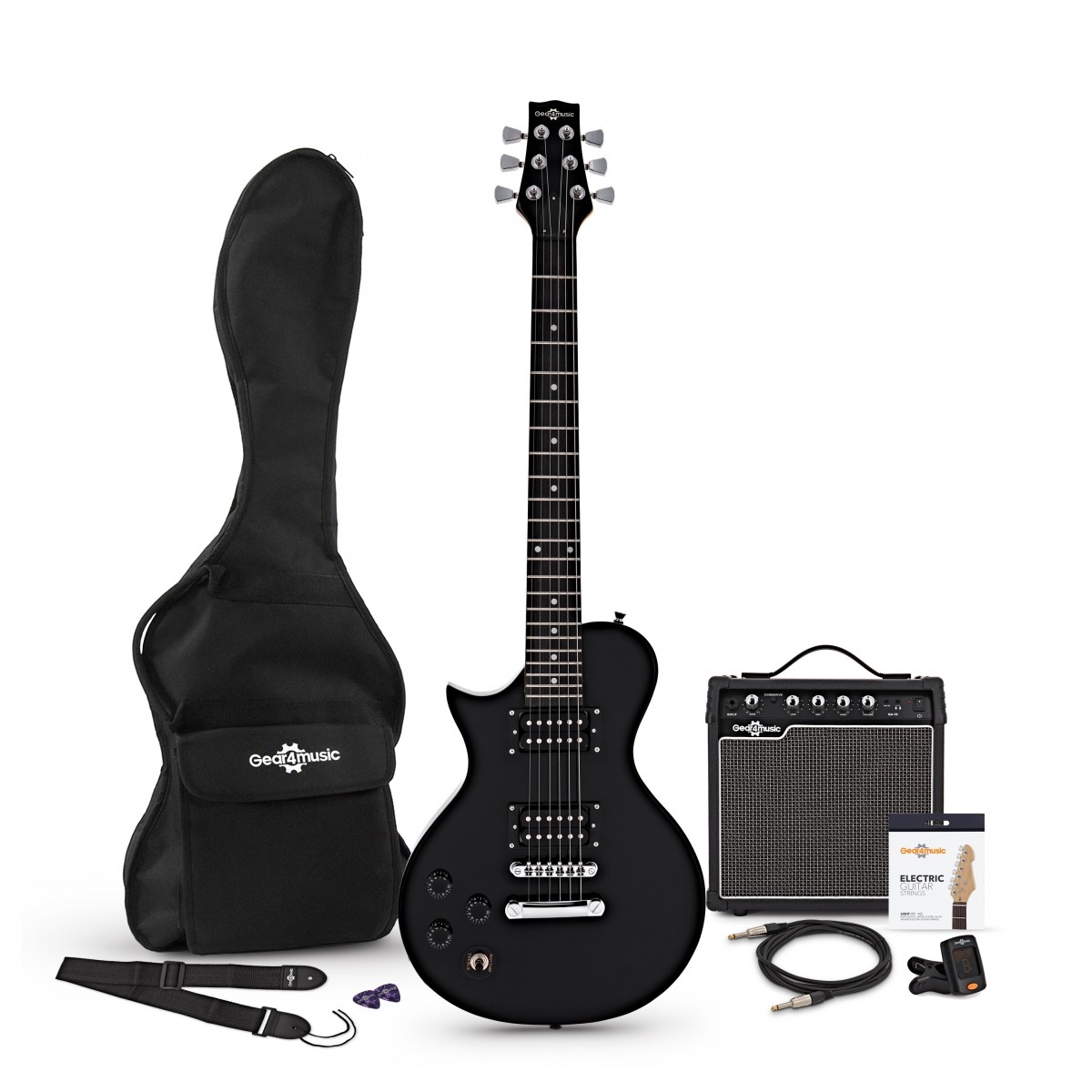 En bild på 3/4 New Jersey Classic Vänsterhänt Elgitarr + Förstärkarpaket Svart | 3/4 New Jersey Classic Elgitarr från Gear4music ger dig all den fantastiska rockton i den traditionella modellen men i en storlek som passar mer för yngre spelare och vuxna med mindre räckvidd. 3/4 New Jersey Classic Förstärkarpack levereras med en 10 W förstärkare och en mängd andra tillbehör och har allt du behöver för att transportera och ansluta din gitarr för lektioner repetitioner spelningar och jam-sessioner.