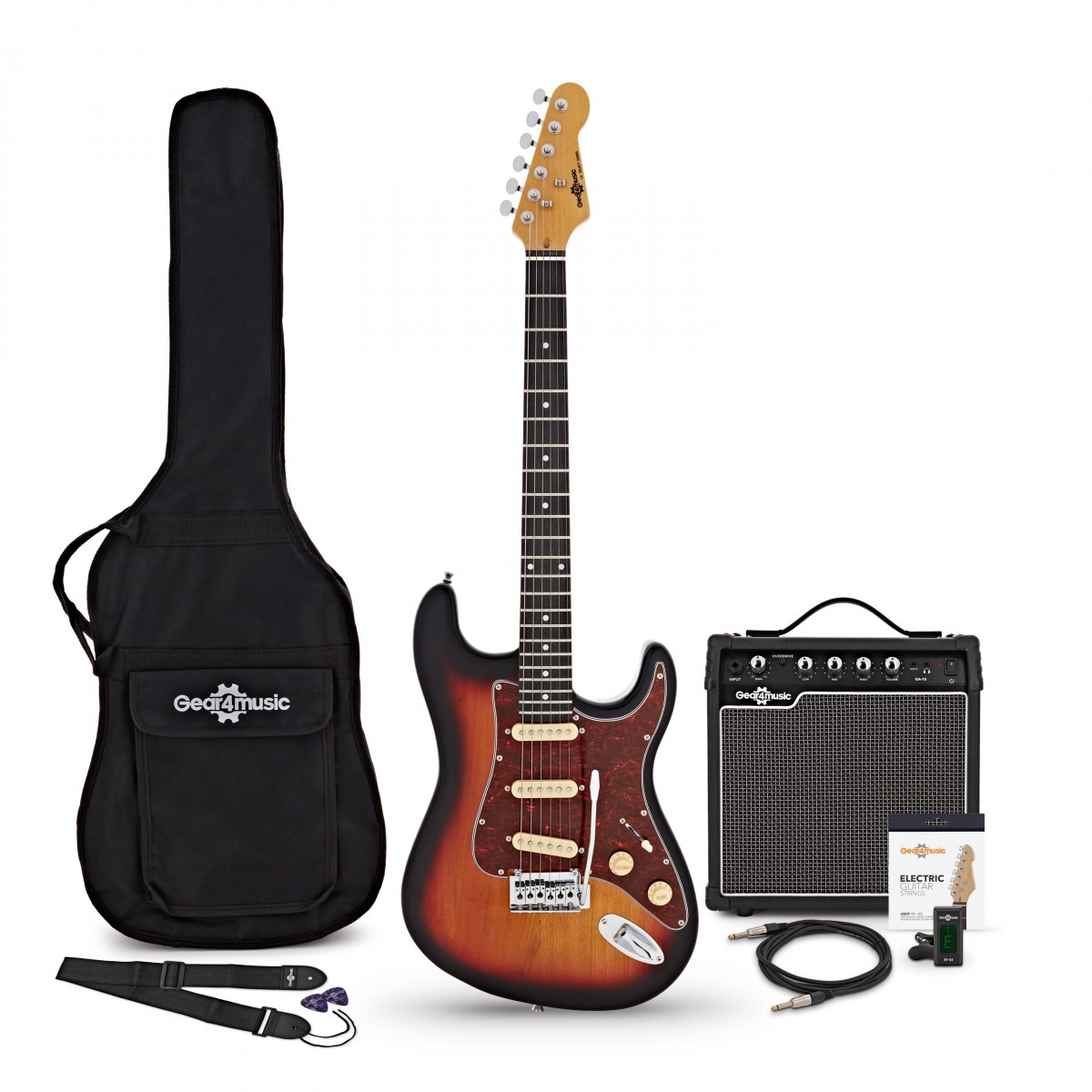 En bild på LA Select Elgitarr Sunburst 15W gitarrförstärkare & tillbehörspaket | Sunburst LA Select Elgitarr med 15W förstärkare från Gear4music ger enastående känsla mångsidiga toner och ett övertygande utseende. Med funktioner som vanligtvis är förbehållna dyrare gitarrer är detta prisvärda alternativ ett perfekt nästa steg för spelare på alla nivåer - oavsett om det är ditt första gig eller ditt tusende!  Varje LA Select gitarr är omsorgsfullt tillverkad av ett urval av förstklassiga träslag. Den glansiga sunburst-modellen har en kropp i ask hals i kanadensisk lönn och greppbräda i värmebehandlat poppellaminat och den här kombinationen ger en exceptionell spelupplevelse med en balanserad ton och bekväm känsla.  Med den medföljande förstärkaren är du fri att korsa genrerna - från tunga rocktoner på overdrive -kanalen till mjuk R&B eller jazz med de rena tonerna. Det här LA-paketet erbjuder något för varje spelare att upptäcka - oavsett erfarenhet ålder eller influenser.  LA-gitarrerna innehåller också de tillbehör du behöver för att verkligen få ut mesta möjliga av ditt instrument - en kabel för anslutning till en förstärkare rem väska och plektrum. Med den medföljande tremoloarmen kan du dessutom enkelt lägga till ett unikt uttryck i ditt spel.
