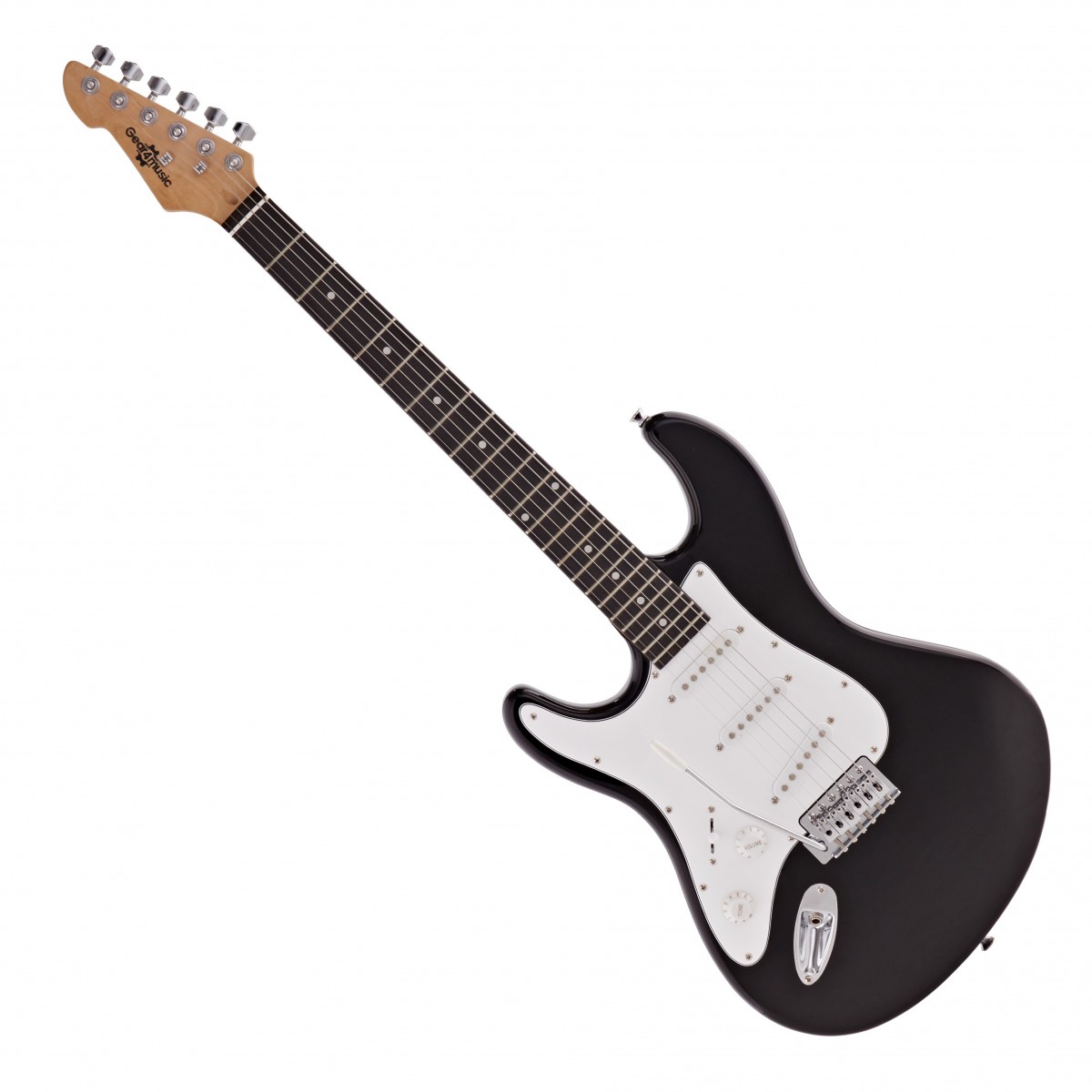En bild på LA Left Handed Electric Guitar by Gear4music Black 2023 Edition | Black Left Handed LA Elgitarr är en fullstor elgitarr som ger en extremt bekväm spelupplevelse som är idealisk för nyblivna gitarrister eller för dem som vill utöka en befintlig samling. Alla LA-gitarrer levereras redo att spelas direkt från lådan och har redan strängats och ställts in som standard - allt som krävs är en snabb stämning!  Den svarta vänsterhänta LA-gitarren är tillverkad av en slät lönnhals en lättviktskropp i paulownia och en greppbräda i poppellaminat och utgör en spelarvänlig plattform för att börja din gitarrresa. Med tre enstaka-coil-pickuper och en femvägs switch är LA-gitarren otroligt mångsidig så att du kan experimentera med alla möjliga spelstilar. Från tunga rocktoner till mjuk R&B eller jazz LA erbjuder något för varje spelare att upptäcka - oavsett erfarenhet ålder eller influenser.