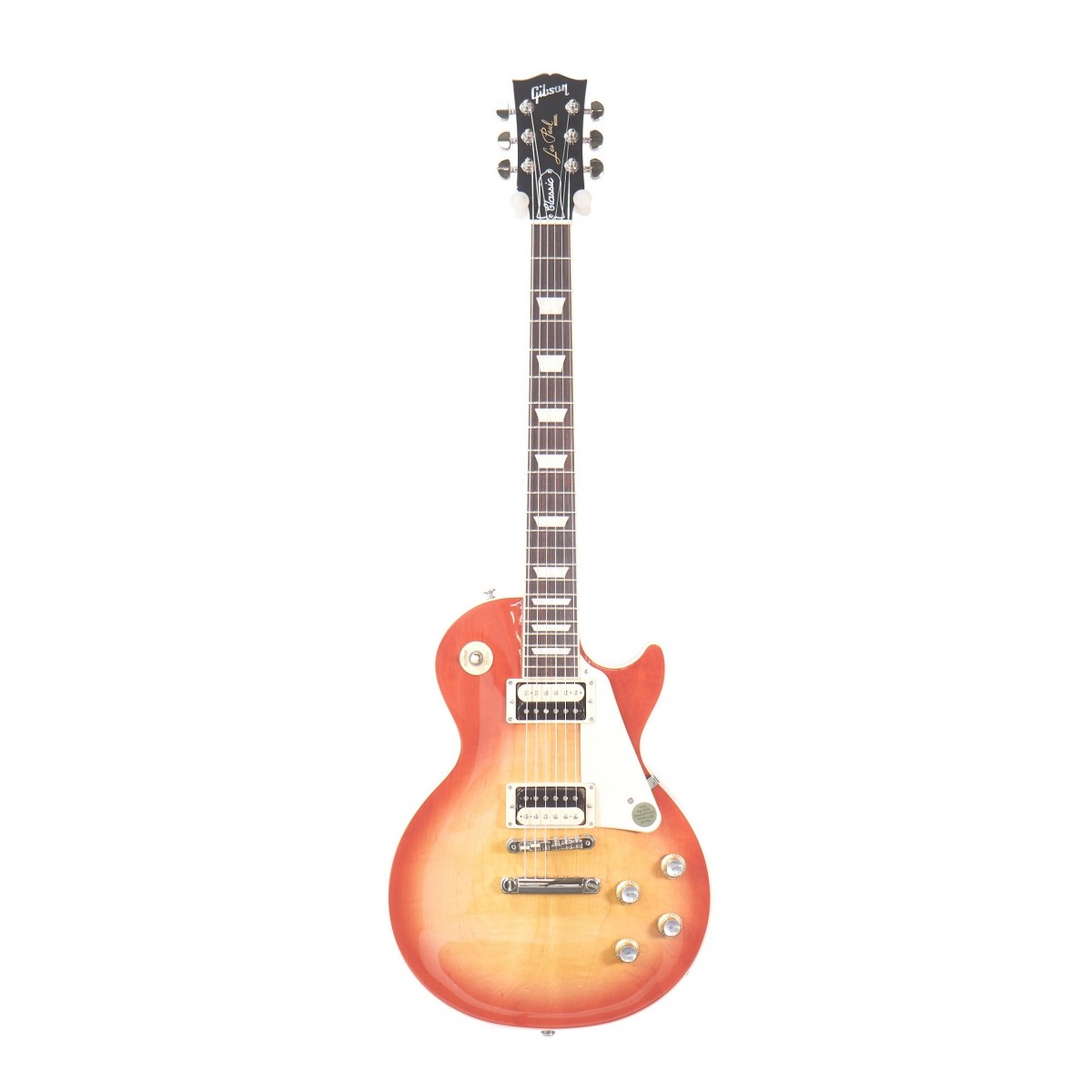 En bild på Gibson Les Paul Classic Heritage Cherry Sunburst | Du vet redan. Les Paul är en legend. Denna Gibson Les Paul Classic är ännu en reason till att den legenden kommer att fortsätta leva under kommande generationer. Det är utformat med gitarrens heritage i åtanke och levererar den ikoniska Gibson-ton i en snygg modell som utseende som om den kommer direkt från 60-talet - och landade på 2000-talet redo att rocka n roll.  Det känns fantastiskt i dina händer. Eftersom det inte finns något som liknar dess äkta palissander-keyboard som ger smidig spelbarhet. Dessutom har du all den kraft och mångsidighet du kan förvänta dig av en Les Paul. Och mer. Burstbucker-pickupar låter dig spränga varje ton med hög volym - utan feedback. De ger dig en mängd tonalternativ också tack vare spolavtappning och fasomkoppling. Det finns inte mycket den här gitarren inte ger dig faktiskt. Upplev genialiteten hos den klassiska Les Paul.  Ex-Demo: Denna produkt kan vara ex-display ha mindre tecken på användning eller lätta ytliga skråmor och sakna icke-nödvändiga delar. Originallåda paketering eller manual kanske inte ingår. Varje föremål kontrolleras av vårt team av reparationstekniker för att försäkra att det möter våra höga standarder. Detta är en fantastisk möjlighet att köpa en fullt fungerande produkt till ett nedsatt pris.