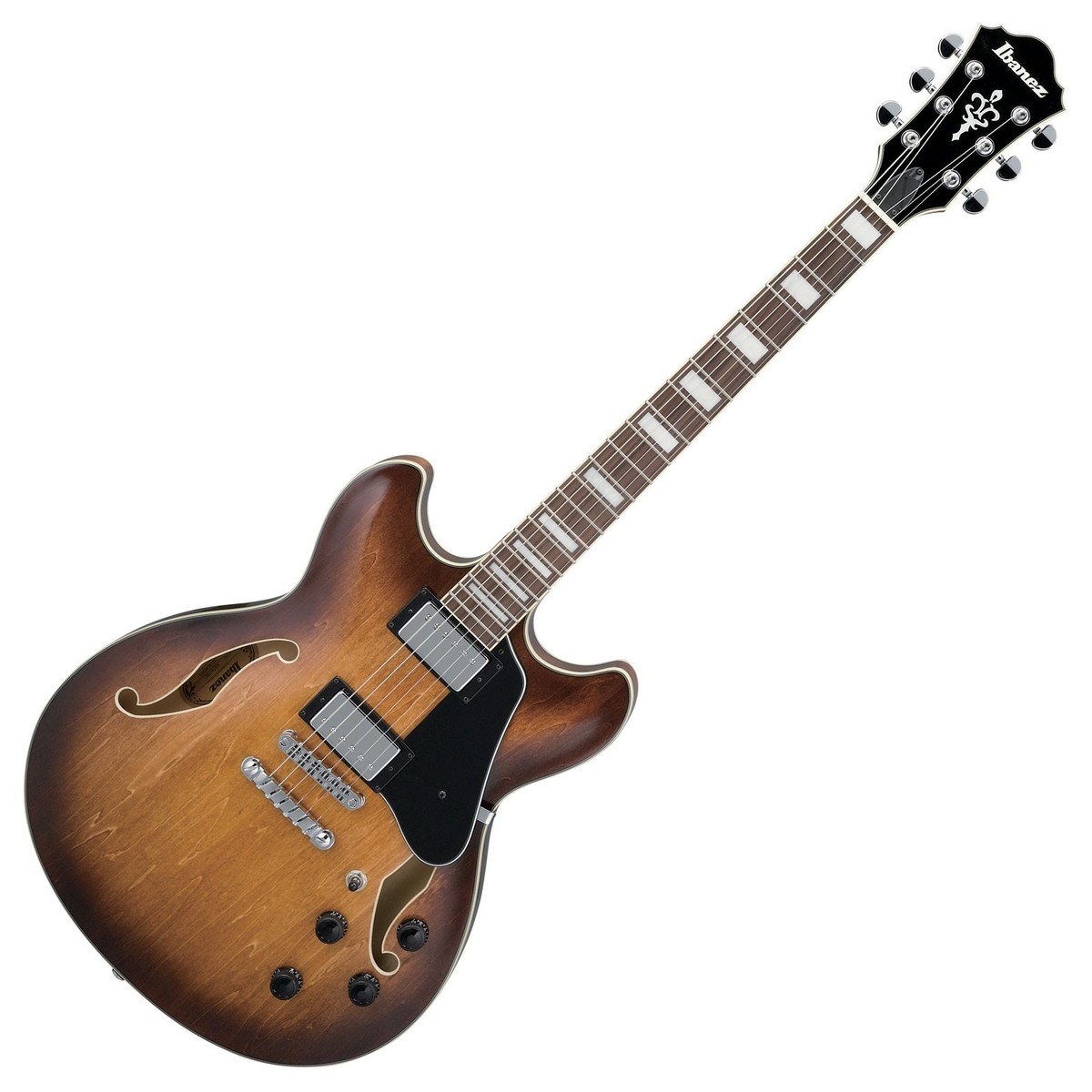 En bild på Ibanez AS73 Artcore Tobacco Brown | Ibanez AS73 Artcore 2018 Tobacco Brown erbjuder högkvalitativt hantverk med en perfekt kombination klassiska toner och modern prestanda. Uppsättingen Classic Elite pickuper ger denna Ibanez sin fantastiska tonala kapacitet och erbjuder söta toner med en måttlig effekt för en riktigt responsiv spelupplevelse. Gitarrens tunna lönnkropp ger Artcore ett vackert balanserat basregister och ett definierat diskantregister medan gitarrens hollowbody erbjuder förbättrad hållbarhet och resonans. Gitarren har också en slät mahognyhals och en bunden greppbräda i rosenträ; detta erbjuder en otroligt bekväm prestanda. Ibanez AS73 Artcore Guitar är den perfekta följeslagaren för mångsidiga musiker. Quik Change III-bakstycket erbjuder samtidigt snabba och enkla strängförändringar.