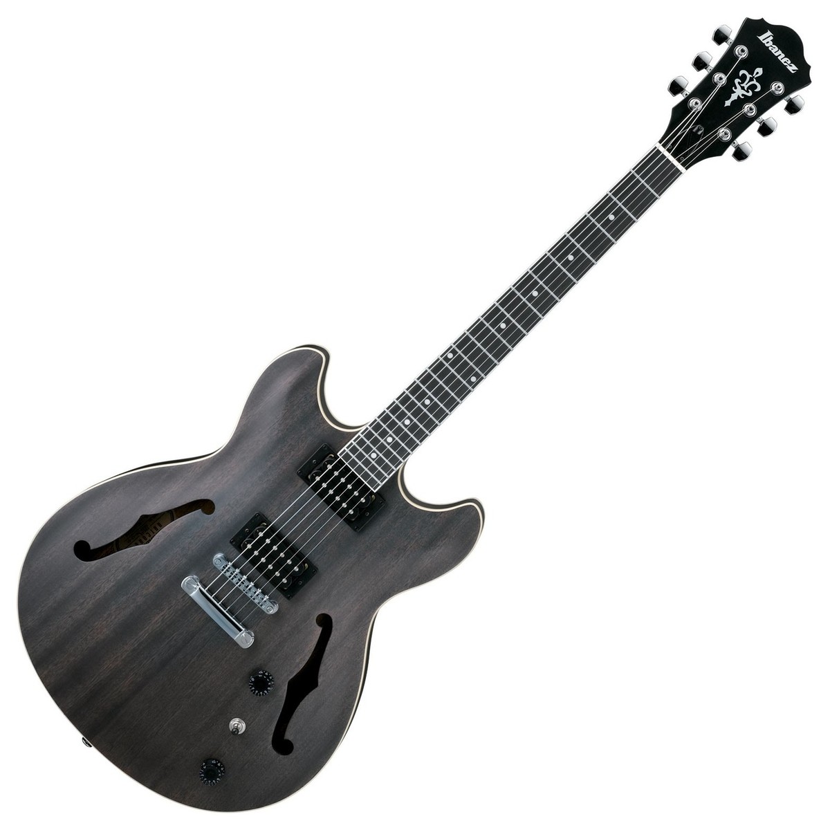 En bild på Ibanez AS53 Artcore Transparent Black Flat | En mångsidig gitarr för alla musikstilar. Ibanez AS53 Artcore 2018 Transparent Black Flat är utformad för nästan vilken genre av musik som helst och erbjuder en semiakustisk konstruktion för att producera tonmättad kraft och hållbarhet. Kroppen är tillverkad av sapele och ger en varm ton med massor av slagkraftighet för att skära igenom mixen och erbjuda skarpa ljud. Gitarrens smala profilen ligger bekvämt mot din kropp medan den smidiga halsen erbjuder utmärkt bekvämlighet över hela greppbrädan. Instrumentets mahognyhals och greppbräda i rosenträ ger Artcore-gitarren en härlig ljudkaraktär med ett mångsidigt högre register och ett tajt basregister. Ibanez AS53 Artcore-gitarren är perfekt för både nybörjare och erfarna spelare som vill finna sin egen spelstil. Gitarren har en uppsättning kraftfulla Infinity R humbuckers för att ge fantastiska tonala möjligheter.Ibanez AS53 Artcore-gitarren perfekt för både nya och erfarna spelare som vill experimentera med sin spelstil.
