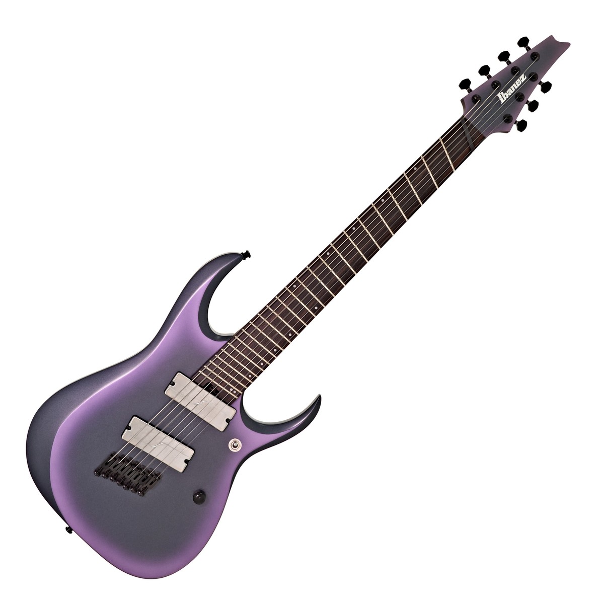 En bild på Ibanez RGD71ALMS Axion Label 7-String Black Aurora Burst Matte | Musikaliskt galenskap i mästarfull stil. Ibanez RGD71ALMS Axion Label Multi-Scale är en av de mest avancerade och moderna gitarrer som någonsin har prytt jorden. Den har förmågan att sända chockvågor genom luften tack vare sina skarpa enastående toner och verkligen otroligt resonans och sustain. Med multi-scale spetsteknologi är spelbarheten och ljudet av denna tunga musikpärla verkligen något att vara förundrad över.   Denna gitarr är smidd från innovationens djup. Du kommer att bli förundrad över den täthet och noggrannhet som denna musikaliska maskin strålar ut. Tack vare gitarrens Nitro Wizard-hals gör det hur lätt som helst för dig att flytta dig mellan banden nästan omedelbart vilket innebär att du kommer att upptäcka helt nya världar i musikens värld när du börjar utforska dess ljud. Denna gitarr erbjuder ett kraftigt ljud och en möjlighet att skapa krossande kvalitativa heavy riffs. RGD61ALMS är redo att ta dig till ett mystiskt universum med förbluffande fina ljud.