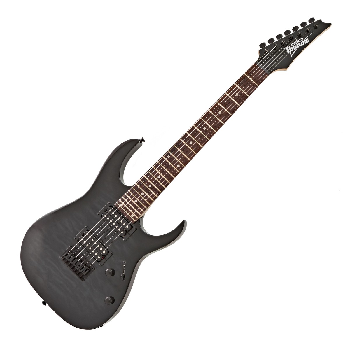 En bild på Ibanez GRG7221QA GIO Transparent Black Sunburst | En ny port till gitarrernas värld. Med den nya Ibanez GRG7221QA GIO har du allt du behöver för att spela den musik du vill spela. Oavsett om du är nybörjare eller en avancerad spelare finns det något för alla i detta instrument som är både prisvärt och fullpackat med kvalitativa unktioner. Infinity R-mickar är idealiska för overdrive-färgtoner och som sådana är de särskilt lämpade för dem som gillar tyngre musikstilar såsom rock och metall.    Definierad varierande och dynamisk. Denna gitarr har sju strängar ett utökat omfång jämfört med en vanlig gitarr så att du kan utforska fler ljud. Detta är representativt för skiftet av många band och artister som går från sex till sju strängar och innebär att du kan spela ett fantastiskt utbud av musik. Den har också gott om tonalt liv i dess poppelkropp och vackra quiltade lönnkorntopp. När du börjar spela denna skönhet vill du inte lägga ner den.