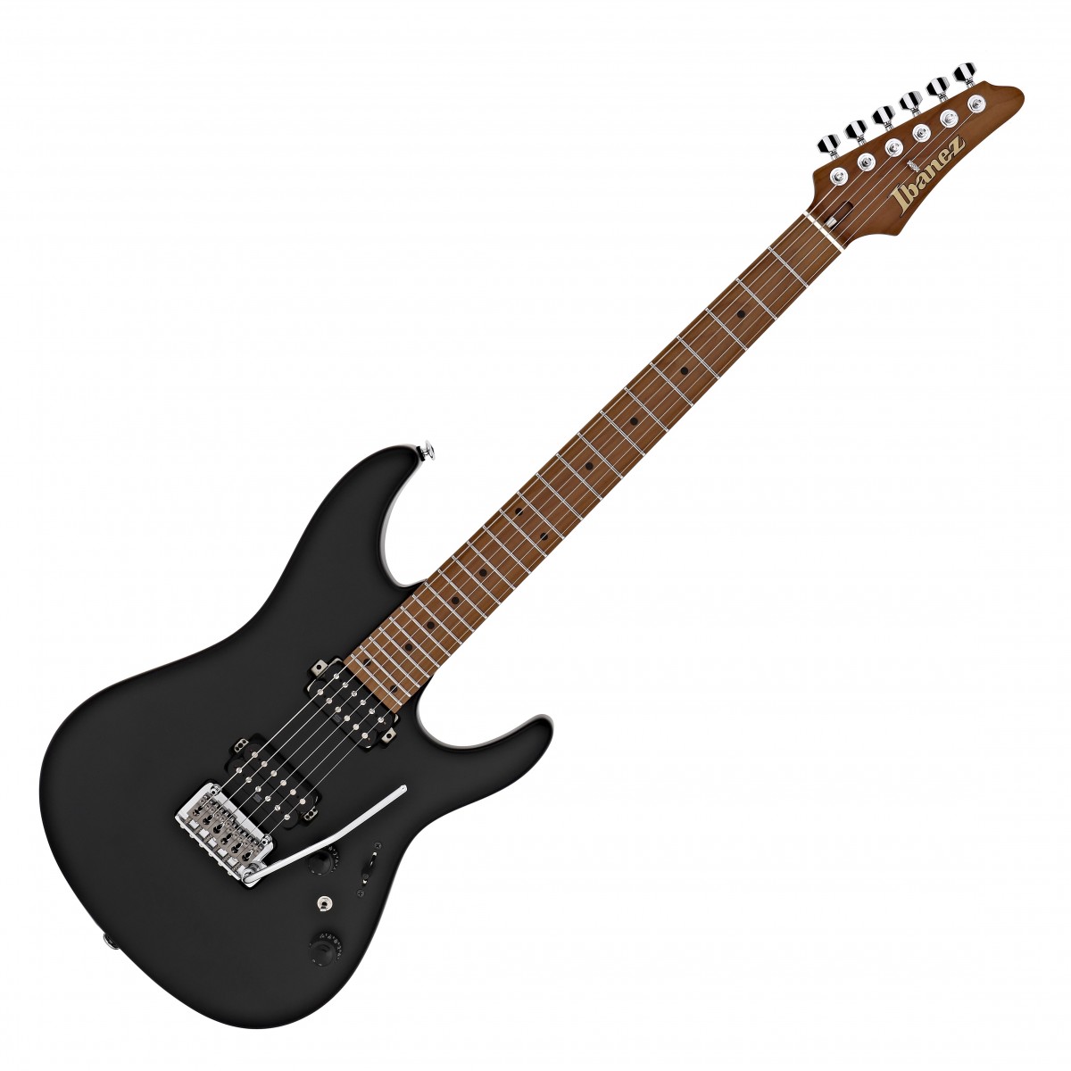En bild på Ibanez AZ2402 Prestige Black Flat | Det handlar bara om prestige. Ibanez AZ2402 Prestige för att vara exakt. Detta är en gitarr med mycket noggrann uppmärksamhet på detaljer för varje särdrag i dess design - du kan känna instrumentmakarens passion när du håller i gitarren. Paret Seymour Duncan Hyperion-pickuper i världsklass levererar vågor av vulkanisk ton ger dina riffs kraft klarhet och ett artikulerat ljud. Oavsett om du spelar tajt rytm eller flödande lead kommer duon att hålla ditt ljud skarpt och klart och får varje riff att skära igenom din mix väl.   Spela med precision och passion. Den förstklassiga premium S Tech Wood lågvärmebehandlade lönnhalsen ger oöverträffad stabilitet och suverän spelbarhet. Kanterna är krökta för maximalt grepp och komfort medan tjockleken på varje del av halsen känns precis rätt. Den S Tech Wood lågvärmebehandlade greppbrädan i lönn gör din spelupplevelse ännu mer behaglig och glatt - greppbrädan är perfekt utformad. Gotoh T1802 tremolostallet öppnar dörren till oändlig vibrato. Denna gitarr är inte en Prestige utan orsak. Tillverkad i Japan av Ibanez finaste hantverkare gitarrens utseende känsla och ljud är uppfyller varje gitarrists vildaste drömmar.