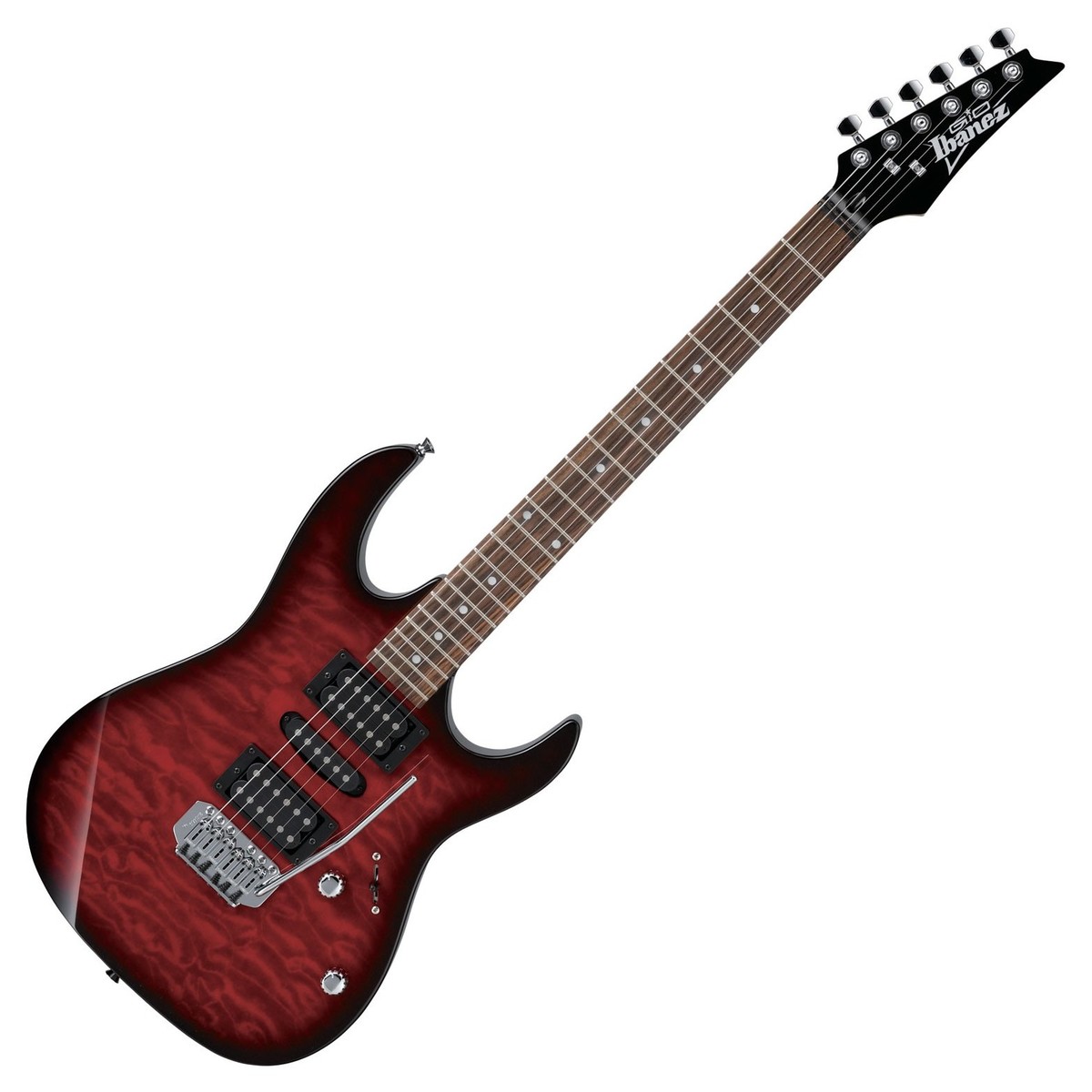 En bild på Ibanez GRX70QA GIO Transparent Red Burst - Nearly New | Ibanez GRX70QA GIO 2018 Transparent Red Burst bringar Ibanez högkvalitativa prestanda fantastiska utseende och mångsidiga toner till ambitiösa gitarrister och spelare på en tajt budget. Dess lätta poppelkropp har en fantastisk quilted art grain lönntopp vilket bidrar till ett verkligt fängslande utseende. Lönnhalsen och den nya zeländska greppbrädan i furu har en mjuk GRX-profil vilket ger spelare en otroligt bekväm prestanda. GRX GIO är också utrustad med en uppsättning Infinity pickuper för att erbjuda ett brett utbud tonala möjligheter från kristallklara koter till tajta baser och glittrande krossande diskanter. T106 svajstallet skapa fantastiska tonhöjdseffekter så att Ibanez GIO GRX70QA gitarren är perfekt för att ta ditt spelande till nya höjder.Nästan Ny: Denna produkt kan ha öppnats för kvalitetskontroll returnerats av en kund eller renoverats. Annars fungerar produkten som ny. Detta är en fantastisk möjlighet att köpa en fullt fungerande produkt till nedsatt pris med en tre-års-garanti.