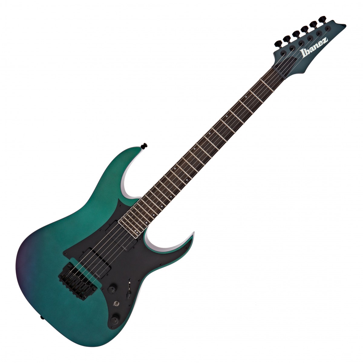 En bild på Ibanez RG631ALF Axion Label Blue Chameleon | Förbered dig på din mest spännande föreställning hittills. Ibanez RG631ALF Axion Label är en slående robust och kraftfull gitarr byggd för grymt spelande. Fishman Fluence Modern Humbuckers på stallet och halsen erbjuder aggressiva toner som har gott om bett. De är utformade för att spelas hårt. Håll inte dig tillbaka; nyatoh-kroppen är suveränt stark och klarar ditt brutala spelande vare sig du spelar med fingrarna eller gör galna tonbends. Samma gäller panga panga och valnöthals. En exceptionellt slät greppbräda i ebenholts gör denna gitarr utsökt att spela på oskcå   Det räcker inte att bara låta otrolig du måste se ut det också. Och RG631ALF gör dig inte besviken på den fronten. Med en dubbel horn-design som kunde rent ut sagt skära genom glas och en skiftande färg från lila till blå kommer du definitivt att Gör att intryck på scenen. Trots titeln kommer du inte att smälta in som en kameleont men du kommer att kunna utforska en eklektisk blandning av färgglada toner. Vad mer kan du önska dig i en elgitarr?