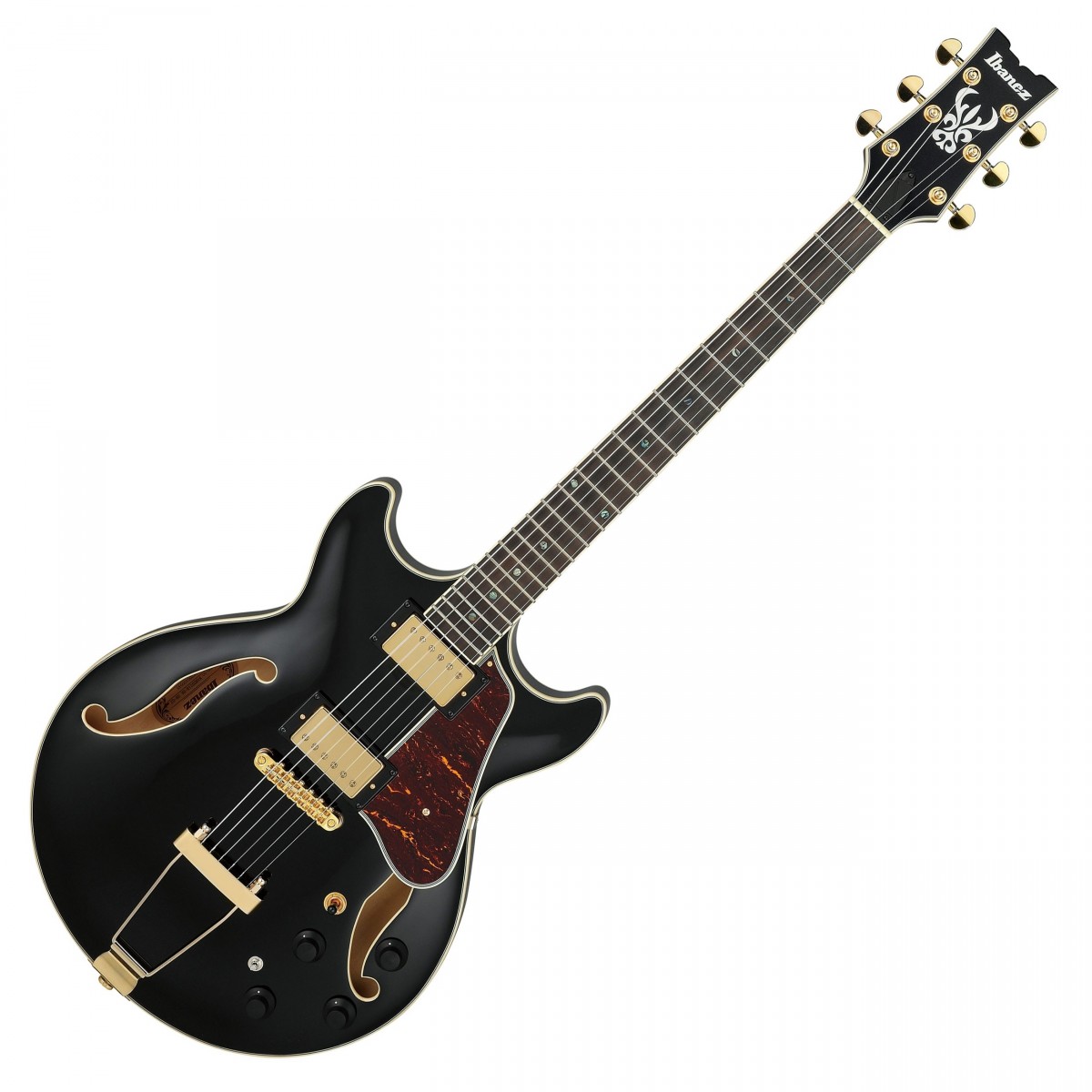 En bild på Ibanez AMH90 Artcore Expressionist Black | Alla vintage-älskare jazz-entusiaster och blues-fanatiker kolla här ... frigör din kreativitet med Ibanez AMH90 Artcore Expressionist. Gitarrens mångsidiga ljud är perfekt för en rad olika stilar men ger den värme som är speciellt lämplig för jazz och blues. Grunden för den makalösa tonen är pickuperna: Super 58. Namnet säger allt. Kroppen i lind halsen i lönn och nyatoh samt greppbrädan i ebenholts gör det lätt för dig att uppnå det ikoniska Artcore Expressionist-ljudet som gitarrister strävar efter.   Forma finjustera och skapa den ton du drömt om. De två volymkontrollerna och två tonrattarna ger dig friheten att justera tonen efter behag. Så vare sig du är ute efter en clean-ton för att spela glittrande diskanter med dina fingrar eller förkrossande bas för vansinnigt rytande ackord är Ibanez AMH90 Artcore Expressionist ett perfekt fynd för dig.