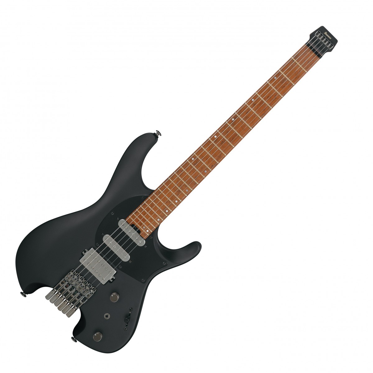 En bild på Ibanez Q54 Q Series Headless Guitar Black Flat | Ibanez Q54 Q Series Headless-gitarren är ett lysande nytt mästerverk från de världsberömda gitarrtillverkarna. Den snygga headless designen gör instrumentet lättare och mer balanserat instrument samt mycket bekvämare att spela på. Det finns också ett antal strategiskt placerade kurvor runt gitarrens kropp vilket gör att den passar mycket bättre runt dig och hjälper till att ge en perfekt spelupplevelse.   Ton som ur ett dundrande kraftverk. Detta instrument omfattar en Q58 humbucker och R1 single coils som pumpar ut ett dynamiskt ljud som du dessutom lätt kan manipulera och forma speciellt med den innovativa dyna-MIX 9-omkopplaren. Detta ger äkta mikrofonmagi och låter dig spela med hela nio olika ljudtyper. Dessutom har gitarren den berömda Wizard-halsen så att t.o.m mörkrets furste niar till ditt spelande. Det är som om Ibanez skriar "dra ut sablarna" till moderna gitarrister.