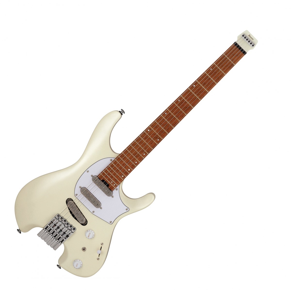 En bild på Ibanez ICHI10 Ichika Q Series Headless Guitar Vintage White Matte | Ibanez ICHI10 Ichika Nito Q Series Headless GItarren är perfekt för tapping och shredding spå bra faktiskt att du snart spelar på den som en galning. Det har byggts enligt Ichikas specifikationer ett Youtube-fenomen som har tagit världen med storm med sin vansinniga tapping-förmåga och gitarrmästerskap. Du kommer snabbt att upptäcka att denna gitarr är lika unik som han med en headless design som ger perfekt viktbalans samt en tajt skarp ton. Trion med R1-enkelspolade mickar hjälper också att producera de klara fokuserade glittrande toner som lämpar sig för Ichikas spelstil och massor av andra toner därtill   Shred ledigt och lätt. Oavsett vilken stil du har kommer den legendariska Wizard C lågvärmebehandlade lönnen och bubingahalsen att vara otroligt lätta att hantera. Dess neutrala form är inte för tunn eller tjock så den rymmer ett brett utbud stilar. Och den lågvärmebehandlade lönngreppbrädan med Birdsye-lönn och Jescar EVO guldfärgade band har ett tajt snyggt gensvar med fantastisk sustain för att få fram det bästa i dina noter och ditt spelande. Naturligtvis kräver en gudomlig gitarr som denna utmärkt skydd så det finns också en praktisk väska i paketet.