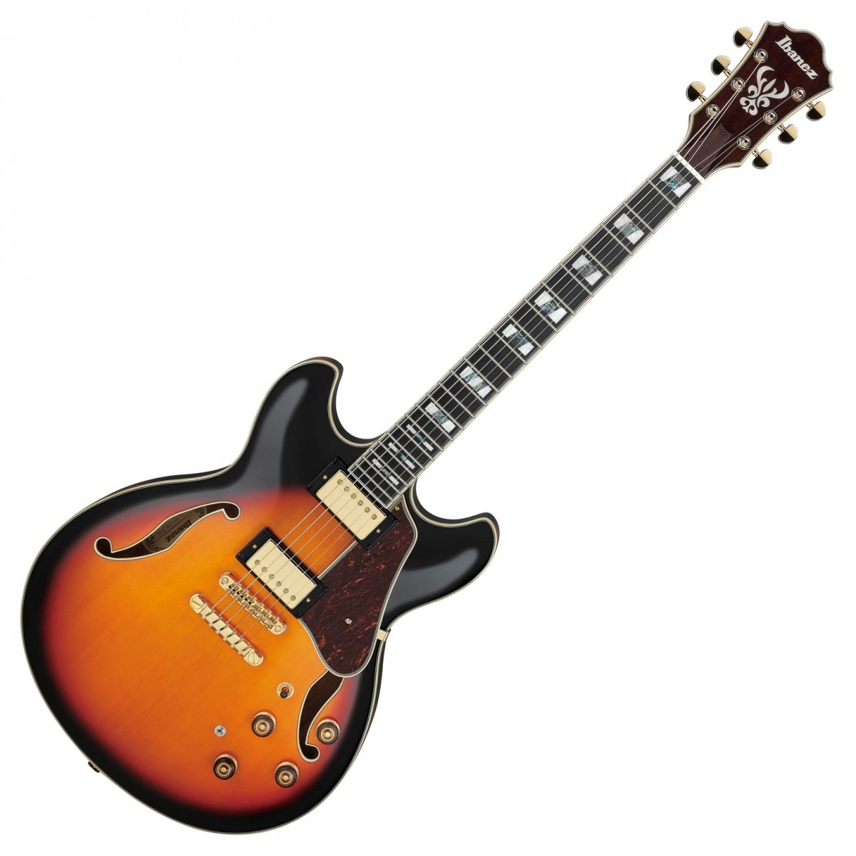 En bild på Ibanez AS113 Semi Hollowbody Brown Sunburst | Ibanez AS113 Semi Hollowbody är ett mästerverk till hantverk. Den har en halvt ihålig konstruktion och dess topp i gran och lönn är fylld till brädden med en fantastisk guldstandardkvalitet. Du kommer kunna spela ett överflöd av ljusa lysande diskanttoner som resonerar bland ett hav av rik uppslukande bas medan det kristallklara ljudet ser till att tonerna från även de tjockaste ackorden tränger igenom.   Låt vågor av exceptionella vintagetoner skölja över dig. Ett par Super 58 pickuper möjliggör denna upplevelse. De levererar överdådigt mjukt ljud med en detaljerad kraftfull respons på varje beröring. Dessutom är halspickupen ansluten till Ibanez berömda tri-sound switch vilket är en innovativ funktion som låter dig experimentera med ännu fler ljud. Det är också enkelt att växla mellan humbucking och enkelspole.