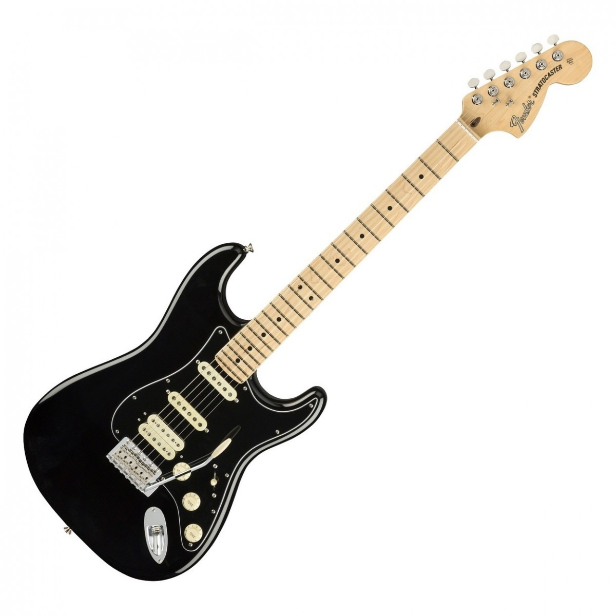 En bild på Fender American Performer Stratocaster HSS MN Black | En legend omdesignad. Fender American Performer Stratocaster HSS MN ger dig all den klassiska Strat-känslan i en modell som producerar uppgraderat 2000-tals ljud. Yosemite enkelspoliga pickups ger råa ljusa ljud medan en DoubleTap stallpickup ger dig en helt unik blandning av humbucker och enkelspoliga toner. Perfekta för livemusiker. Det är långt ifrån allt som denna otroliga gitarr erbjuder. Upplev otroligt natural spelarkomfort tack vare en C-formad hals som eliminerar kramp. Experimentera oändligt för att skapa en unik röst med användning av ett tremolo-stall. Och njut av allt i en modell med vacker vintage-stil. Detta är verkligen en speciell gitarr. Missa inte.