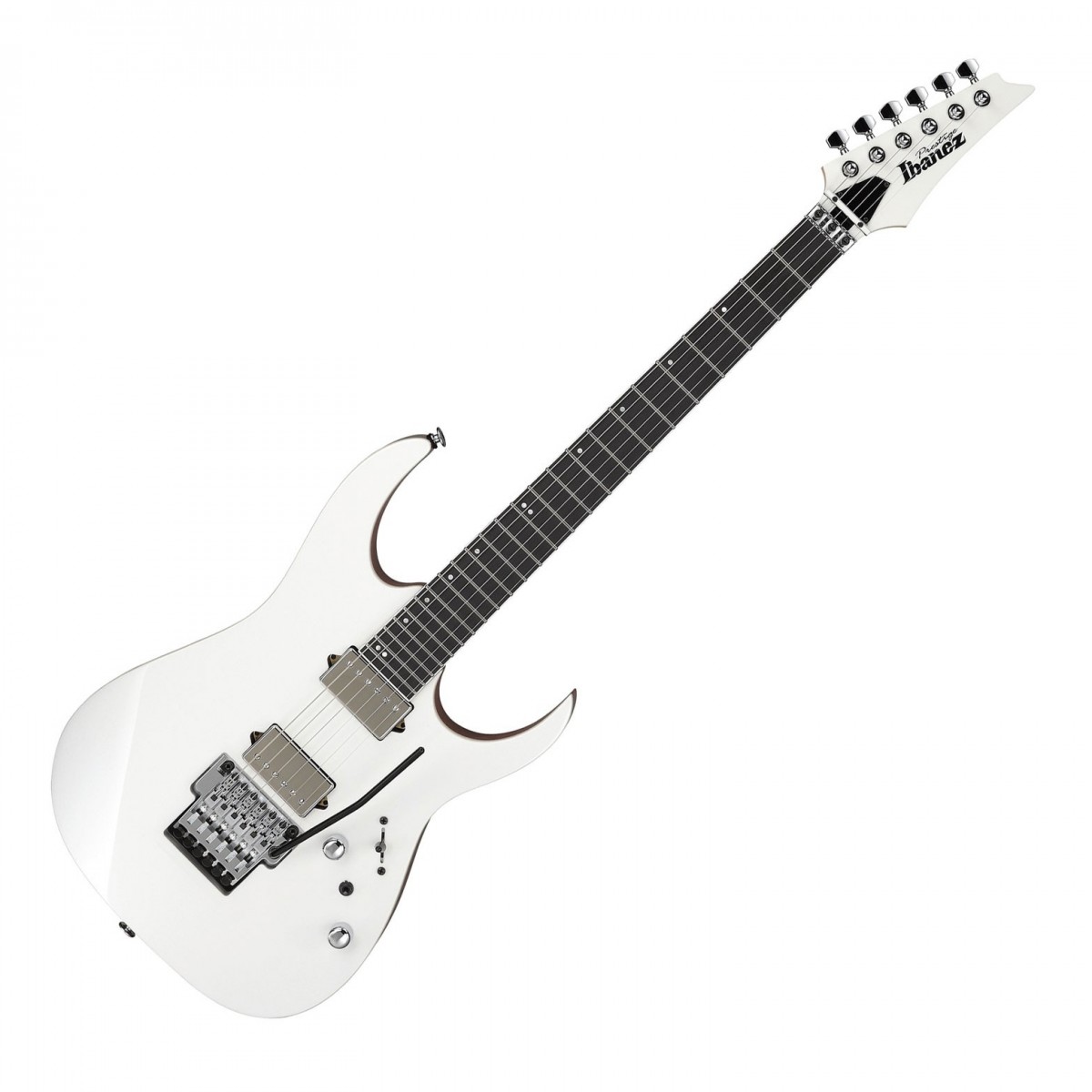 En bild på Ibanez RG5320C Pearl White | Ibanez RG5320C väntar på att du ska anta utmaningen. Är du redo att utmana dig själv? För det här är en gitarr som är full av avancerade komponenter och exakt konstruerad spelbarhet. Från en Super Wizard HP-hals och greppbräda i Ebenholts som helt enkelt är underbara att spela kommer du att uppmuntras att spela rivande riffs på en yta som är designad för prestanda.   Matchat med en uppsättning DiMarzio pickuper har du ett komplett utbud av titaniska toner att spela. Båda humbuckrarna kan spolas upp vilket öppnar upp för obegränsade ljudmöjligheter - vad du än spelar kommer att ryta med DiMarzio pickupernas åska. Lägg till en Lo-Pro Edge tremolobro så har du obegränsande möjligheter att spela rock. Det är dags att ta ditt spelande till nästa nivå och njuta av den typ av prestige på professionell nivå som du förtjänar.