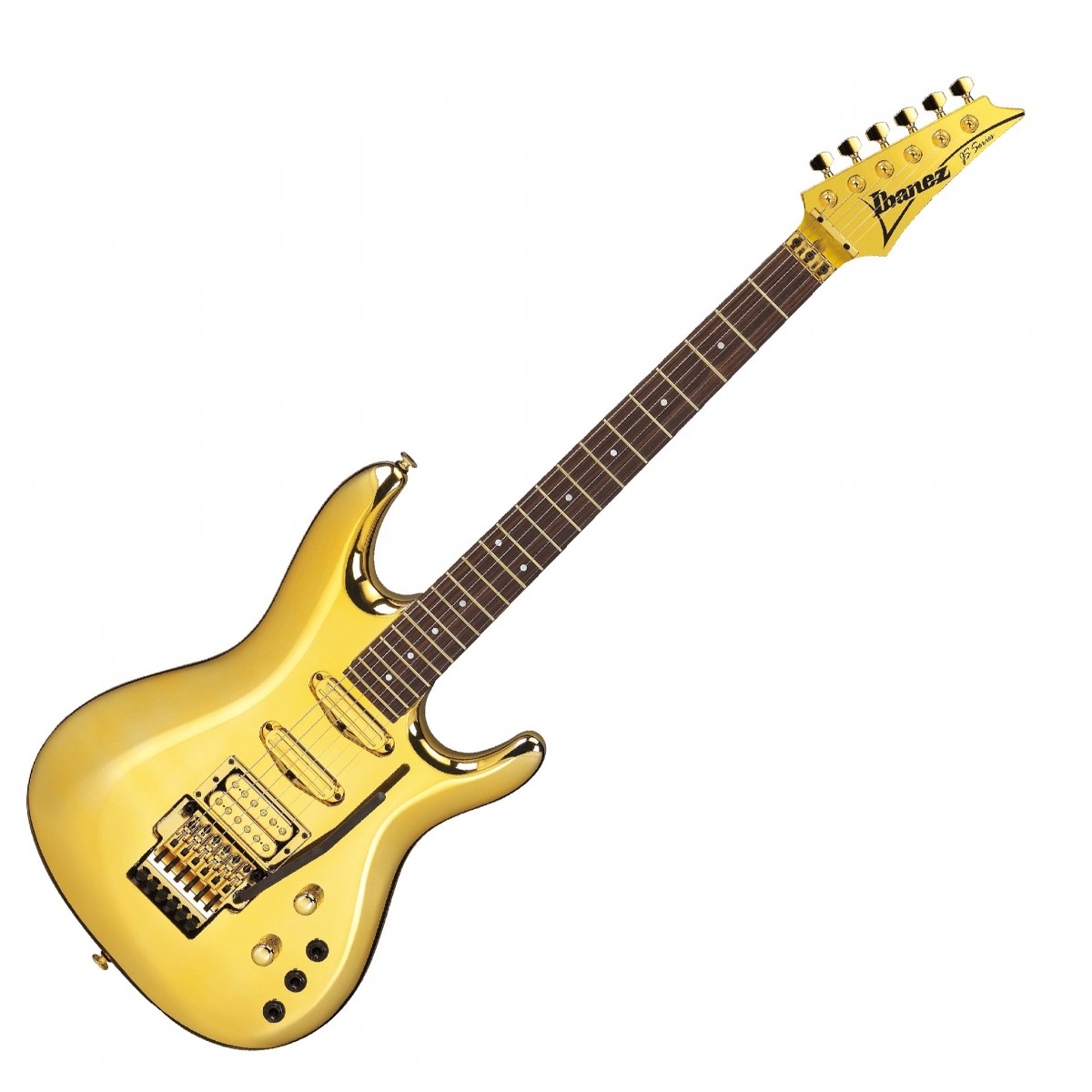 En bild på Ibanez JS2GD Joe Satriani Gold Boy | Ibanez JS2GD Joe Satriani Gold Boy är den finaste mest spektakulära gitarr du kommer att se. En JS lönnhals sjunger med sublimitet varje tum optimerad för överlägsen manövrerbarhet. Vill shred natten? Gör det. Din hand kommer att kunna röra sig blixtsnabbt. Den premium greppbrädan i rosenträ kommer att fungera som den släta tomma duken för dig att måla riff efter riff på. Med en trio av DiMarzio Satch Track/FRED-pickuper på din begäran kan du göra vad som helst. Dessa gyllene knölar av ljudöverlägsenhet är kapabla att ta bort smält ton med ett uns. Men pickupväxlingssystemet är något helt annat. Med oöverträffade 14 olika kombinationer kan du få åtkomst till praktiskt taget vilken pickup-ton du vill från tjusiga enstaka coil -stämmor till rik humbucker -kaos. Dessutom finns det ett expertkonstruerat Edge tremolosystem komplett med Ultralite Tremolo Arm för det bredaste vibraton du kan uppbåda. Till råga på allt ingår ett premium-hårdskalsfodral.