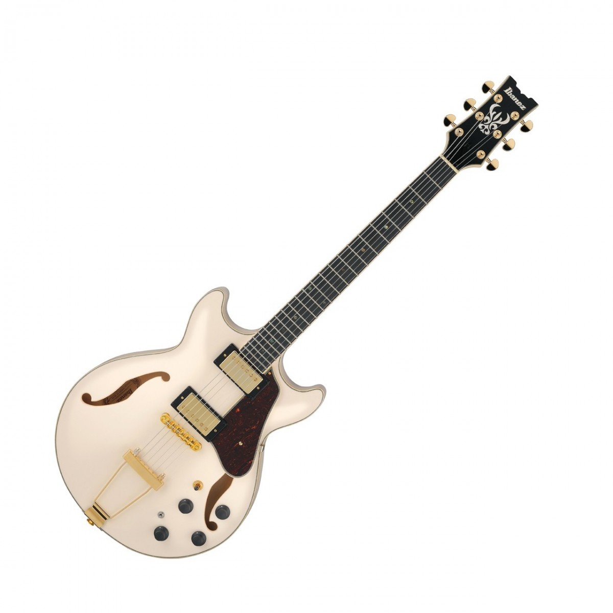 En bild på Ibanez AMH90 Ivory | Ibanez AMH90 är en del av Artist Expressionist-sortimentet. Denna modell har en hel hollow body vilket säkerställer att din ton är rik komplex och ren. AMH90 har utrustats med en rad olika material som producerar några av de vackraste övertonerna. Tack vare sin lindkonstruktion producerar denna Ibanez en rik och ljus ton med en utmärkt respons. Med tillägget av halsträet producerar det också en fantastisk resonans. Till råga på det är denna modell utrustad med två Super 58 humbucker pickuper som erbjuder en vintage som kan hantera en mängd olika genrer. Vilket bättre sätt att prestera än med en Ibanez vid din sida?