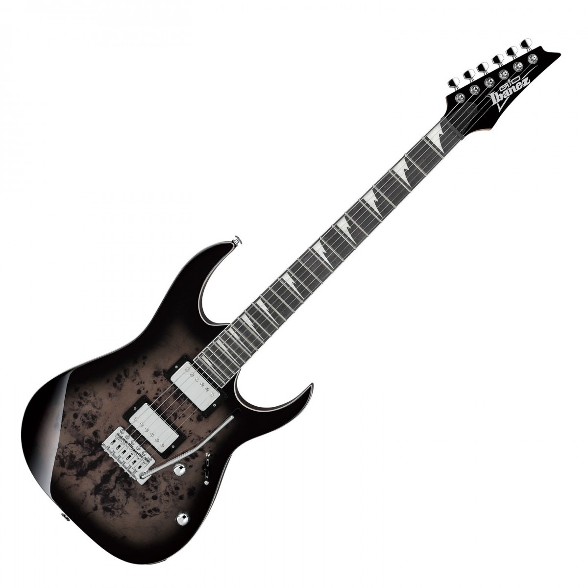 En bild på Ibanez GRG220PA1 Gio Series Transparent Brown Black Burst | Ibanez GRG220PA1 är här för att bevisa att ett instrument inte behöver vara dyrt för att låta bra. För med dubbla Classic Elite humbuckers som ger en kraftfull häftig ton med en fet low-end kommer du att pressa din förstärkare hårt samtidigt som du behåller en sömlös tonklarhet. Och du kan göra dessa skällande toner ännu bättre med den uttrycksfulla handlingen från T106 Tremolo-stalln som gör att du kan lägga till spännande dykbomber och tonhöjdsskiftande slagkraft. Det handlar dock inte bara om de grymma ljuden för GRG220PA1 har en inbjudande spelbarhet som är lämplig för alla nivåer av spelare. Inhuggen i Ibanez slanka shredderform gör den riffandet enkelt genom sin smala rostade lönnhals och ultrasläta lilahjärta greppbräda. Det kombineras med dess design med dubbla horn för att ge dig massor av utrymme för solo på topp. Om du vill börja eller perfekta dina snabba spelstilar är GRG220PA1 utmärkt för båda!