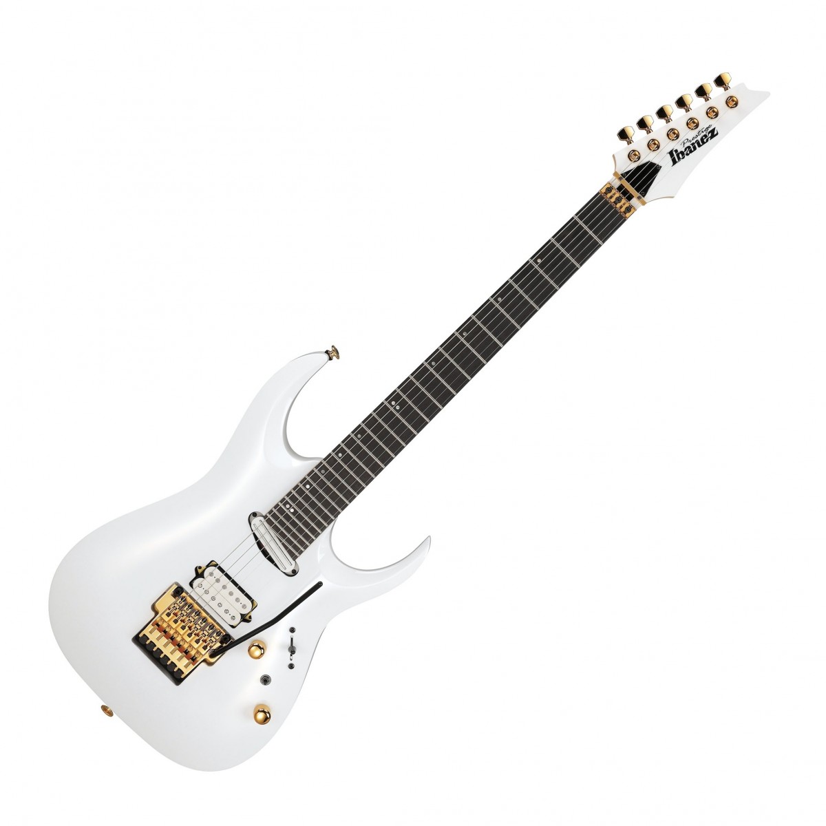 En bild på Ibanez RGA622XH White | Ibanez RGA622HX är en mästargitarr på alla sätt. Från dess ultrasnygga eleganta konturer som har planerats och placerats för perfekt komfort till komponenterna och hårdvaran i världsklass som laddar dess prestanda turbo den här gitarren är en elite. En del av Axe Lab Designs series och tillhör den berömda Prestige familjen är denna fina skapelse prydd med DiMarzio humbuckers - Tone Zone och Air Norton S. Dessa pickuper med hög uteffekt levererar åskande ton men har tillräckligt med dynamiskt omfång för att spela omgivande rengöringar och krispig blues. Bli en ostoppbar kraft. Med den legendariska Wizard HP-halsen i dina händer kommer dina riffs att flöda. Du kommer att kunna sy ihop licks sömlöst - även på de högsta banden - tack vare dess ultratunna bredd sublima jämnhet och avfasningar på det nedre hornet. Och med hela 27 band att spela med kommer du att kunna utöka din arsenal med ännu högre toner! En Lo-Pro Edge tremolo låter dig utföra dykbomber till ditt hjärta samtidigt som du alltid återställer dina strängar till tonhöjd. Ett förstklassigt hårdskalfodral toppar denna elite och ger den ett stadigt skydd. Ett elite med gammaldags japanskt hantverk.