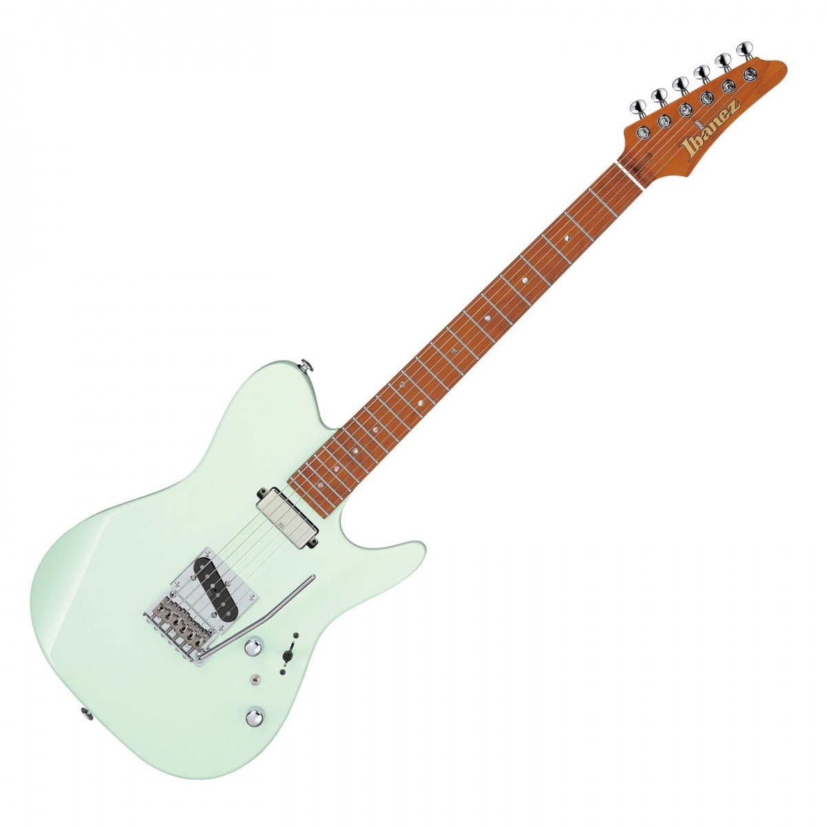 En bild på Ibanez AZS2200 Mint Green | Ibanez AZS2200 är byggd för musiker som älskar snabb spelbarhet och klassiskt inspirerad estetik. Med AZ series berömda ovala C-formade hals med en elegant oljad finish är det en fröjd att riff på. Ännu bättre med rundade greppbrädekanter och Prestige -behandlade band kommer ditt spel inte bara att vara snabbt utan mycket exakt och exakt. Och det är bra eftersom ett par noggrant matchade Seymour Duncan -pickuper ger alla söta övertoner för att rösta varje ton i riklig detalj. Med en tjockt klingande Touch Mini humbucker i halsn har du krämiga och definierade ljud till ditt kommando. Om du behöver en extra dos twang och bett för att skära igenom en blandning så tillhandahåller Alnico II Pro vid stallet det. På tal om bron Ibanez och Gotoh samdesignade hårdvara kommer att leverera exakt intonation över hela brädet tillsammans med enastående stämningsstabilitet. Med varje komponent med premiumkvalitet levererar AZS2200 för alla spelstilar.