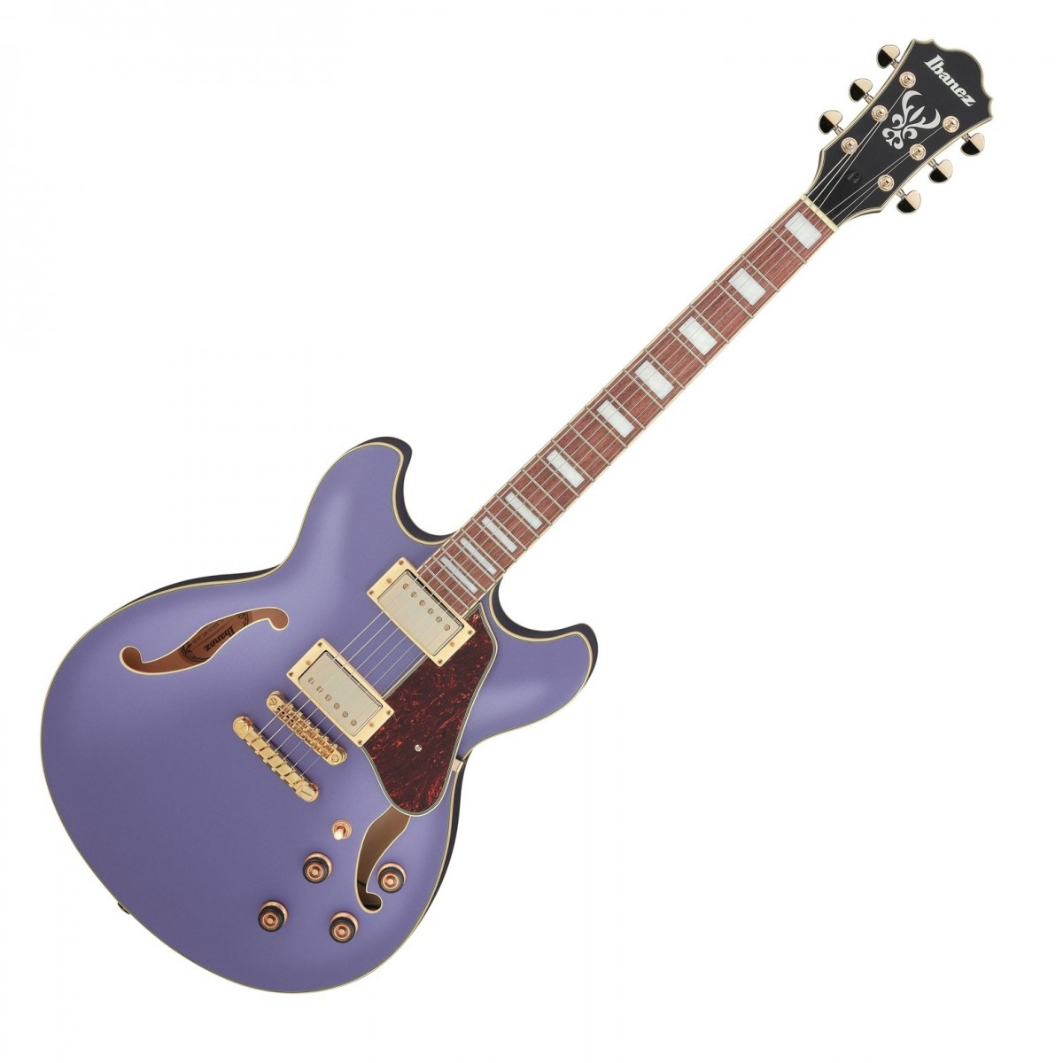 En bild på Ibanez AS73G Artcore Metallic Purple Flat | Ibanez AS73G Artcore är en gitarr gjord för raffinerade jazz- rock- och bluestoner. Den är laddad med Classic Elite humbuckers för att ge dig en mjuk definition och ett rikt nyanserat ljud. Ljud som också har gott om bett och morrande! För med AS73G:s mångsidiga kontroller kan du skulptera din ton med exceptionell precision. Det är ett Ibanez -mästerverk i både utseende och ljud. Dessutom förstärker dess sonorous halv-ihåliga konstruktion den harmoniska karaktären i ditt spel. Förvänta dig en balanserad respons över hela frekvensområdet med ljud som är både resonant och kristallklart. Och när det gäller spelbarhet utmärker AS74G. En underbart slät greppbräda i walnut låter dig glida över banden utan motstånd vilket ger din musik smidighet. Och komplett med Ibanez 's fantastiska Gibraltar-stall och Quik Change III-slutstycket är stämningen stabil och strängbyten är en bris - så att du kan fokusera på spelet!