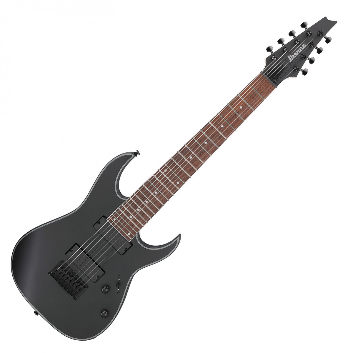 En bild på Ibanez RG8EX-BKF Black Flat | Ibanez RG8EX förkroppsligar stil precision och kraft. Den har Ibanez:s klassiska Wizard III-halsprofil som är supersnabb och platt - perfekt för snabba riff och snabba aggressiva ackord. RG8EX:s F108 hardtail-stall ger dessutom varje ton ett förbättrat sustain och pålitlig stämningsstabilitet. Med individuellt justerbara stränghöjder kan du enkelt hålla din intonation och strängaktion i schack och exakt. Men det är inte allt - RG8EX är också utrustad med ett par Quantum humbuckers designade för att erbjuda artikulerade och fylliga toner från varje sträng med utmärkt definition.