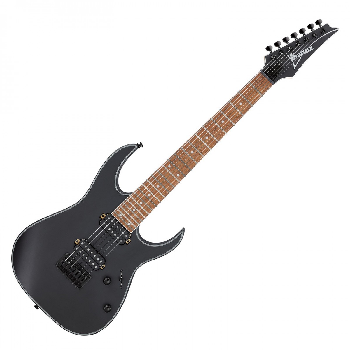 En bild på Ibanez RG7421EX-BKF Black Flat | Ibanez RG7421EX förkroppsligar stil precision och kraft. Den har Ibanez:s klassiska Wizard III-halsprofil som är supersnabb och platt - perfekt för snabba riff och snabba aggressiva ackord. RG7421EX har dessutom ett F107 hardtail-stall som ger varje ton ett förbättrat sustain och pålitlig stämningsstabilitet. Med individuellt justerbara stränghöjder kan du enkelt hålla koll på din intonation och strängaktion och få exakt precision. Men det är inte allt - RG7421EX är också utrustad med ett par Quantum-humbuckers som är utformade för att ge artikulerade och fylliga toner från varje sträng med utmärkt definition.