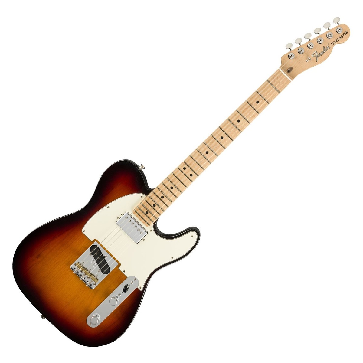 En bild på Fender American Performer Telecaster Hum 3-Color Sunburst | Legendariska ljud. Modern prestanda. Fender American Performer Artist Telecaster HS MN är en fantastisk sakkunnigt utformad gitarr rakt ut ur Fenders California fabrik. Den är utformad att ge råa rocknroll toner utsökt spelbarhet och branschledande ljudkvalitet som för detta vintage instrument in 2000-talet.   Du kommer att njuta av intensivt enkelspoligt ljud levererat med magnifika klarhet tack vare en combo av Yosemite och DoubleTap humbucking pickupar. De är idealiska för live-prestanda eliminerar feedback även vid högsta outputs. 22 jumbo band låt du spela solo med frihet. Och du kan uppleva ett helt naturlig spelåtgärd tack vare av en bekväm modern "C"-formad lönnhals.