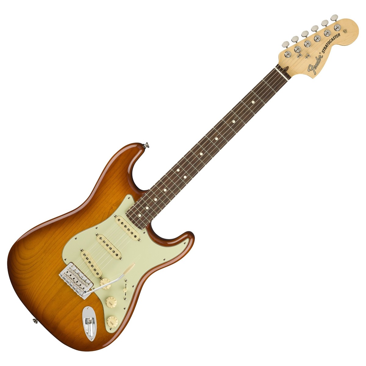 En bild på Fender American Performer Stratocaster RW Honey Burst | En legend omdesignad. Fender American Performer Stratocaster RW ger dig all den klassiska Strat-känslan i en modell som producerar uppgraderat 2000-tals ljud. Yosemite enkelspoliga pickups ger råa ljusa ljud som låter vackert klart på även högsta outputs. Det är detta elektroniska system som gör American Performer Strat idealisk för live-musiker. Det är långt ifrån allt som denna otroliga gitarr erbjuder. Upplev otroligt natural spelarkomfort tack vare en C-formad hals som eliminerar kramp. Experimentera oändligt för att skapa en unik röst med användning av ett tremolo-stall. Och njut av allt i en modell med vacker vintage-stil. Detta är verkligen en speciell gitarr. Missa inte.