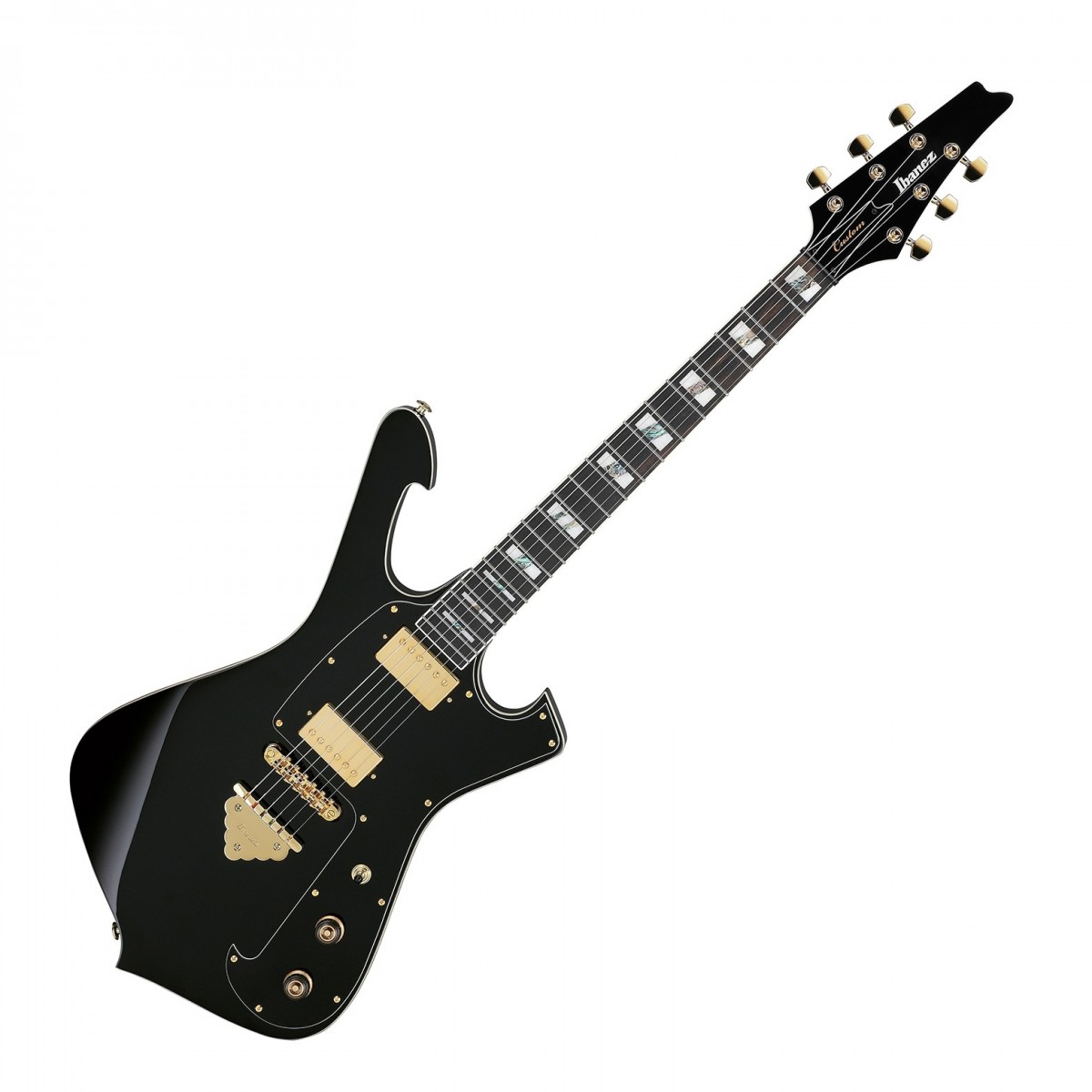 En bild på Ibanez FRM350 Paul Gilbert Signature Fireman Black | Ibanez FRM350 Paul Gilbert Signature Fireman är ett exceptionellt val för gitarrister som vill förhöja sitt spel med ett fint tillverkat instrument. Den är designad i samarbete med gitarrvirtuosen Paul Gilbert och har en robust 3-styckig hals i Okoume/Maple och en kropp i Okoume som ger ett ljust solitt ljud. Greppbrädan på Ebenholts är responsiv och har bra sustain vilket gör den perfekt för invecklade solon och kraftfulla ackord.Gitarren är utrustad med DiMarzio® Air Classic™ pickuper som ger ett dynamiskt utbud av toner som kan fånga allt från varma vintage ljud till klarare skarpare utgångar. Gibraltar Performer-stalln förbättrar spelbarheten genom att säkerställa stabil stämning och rik sustain så att du kan uttrycka dina musikaliska idéer utan begränsning. Med gitarren medföljer en skräddarsydd Ibanez väska som erbjuder skydd och bärbarhet och tillgodoser behoven hos både turnerande musiker och sessionsspelare.