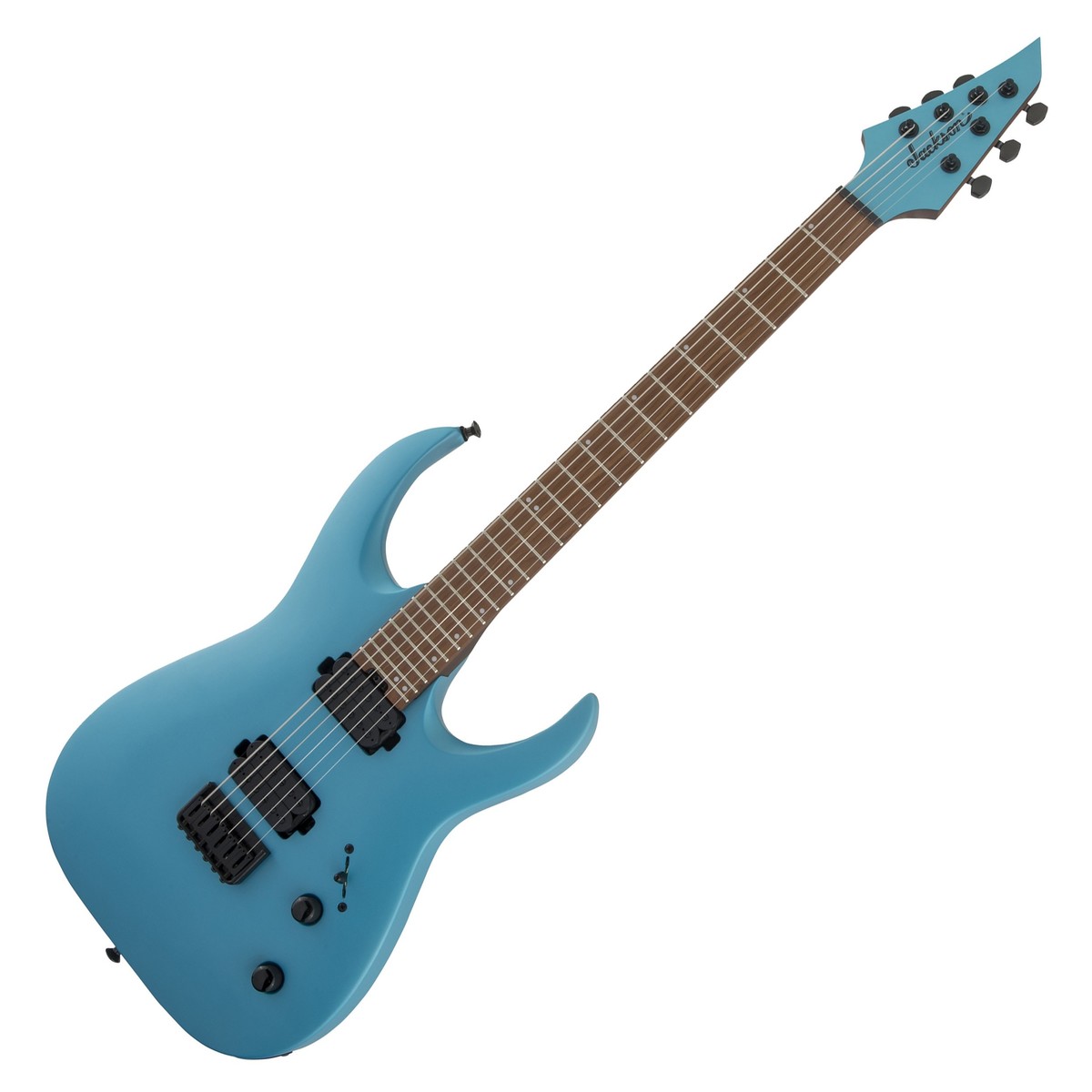 En bild på Jackson PRO Misha Mansoor Juggernaut HT 6    Matte Blue Frost Frost | En juggernaut av gitarr. Misha Mansoor är känd världen över som den virtuosiska gitarristen av det progressiva metalbandet Periphery. Jackson Pro Misha Mansoor Juggernaut HT 6 är en återspegling av hans skicklighet och passion som gitarrist med en mängd högkvalitativa funktioner som gör att det lyser som ett instrument. Med ett par Jackson Uncovered MM1 pickups i halsen och broen kan du spela så tekniskt som du vill samtidigt som du håller notis klarhet och definition i varje enskild anteckning. De ger upphov till höga toner för att bråka med aggression och bit men de kommer också att uttrycka renare toner exceptionellt bra.  Följ i hans fotspår. Juggernaut HT 6 är designad av en professionell gitarrist och har alla kvaliteter du kan förvänta dig av en avancerad gitarr. Juggernaut cutaway kroppsstil är designad för ren komfort och maximal greppbräda tillgänglighet medan den oljepannade karamelliserade lönnhalsen är silkeslen. Du kommer att kunna styra upp och ner fräserna med obehaglig lätthet och krossa ditt hjärtans innehåll. Med ett sådant exceptionellt musikaliskt verktyg vid din sida finns det inget som hindrar dig från att nå samma gudomliga höjder av gitarrspel som storhet som Misha Mansoor själv.