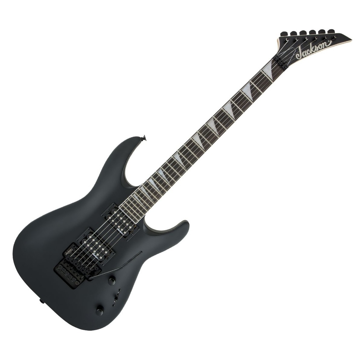 En bild på Jackson JS Series Dinky Arch Top JS32 DKA Satin Black | Hastighet komfort och knackiga toner. Jackson JS32 är ett djur som väntar på att släppas ut. Byggd för dig att spela högt det är allt du kan förvänta dig av en Jackson - till ett överkomligt pris.  Har en strimlande missbruk? Förnya de hårda toner som produceras av denna maskin. Precision är vad den här gitarren handlar om så du har inga problem att gräva ut dessa mördare noter. Du kan trycka den här axeln till sin absoluta gräns. Med en black Sidenmatt finish och pearloid sharkfin inlays är denna gitarr epitom av heavy metal musik. Gå av skenorna och kom på det galna tåget - den här tingen är en titan.