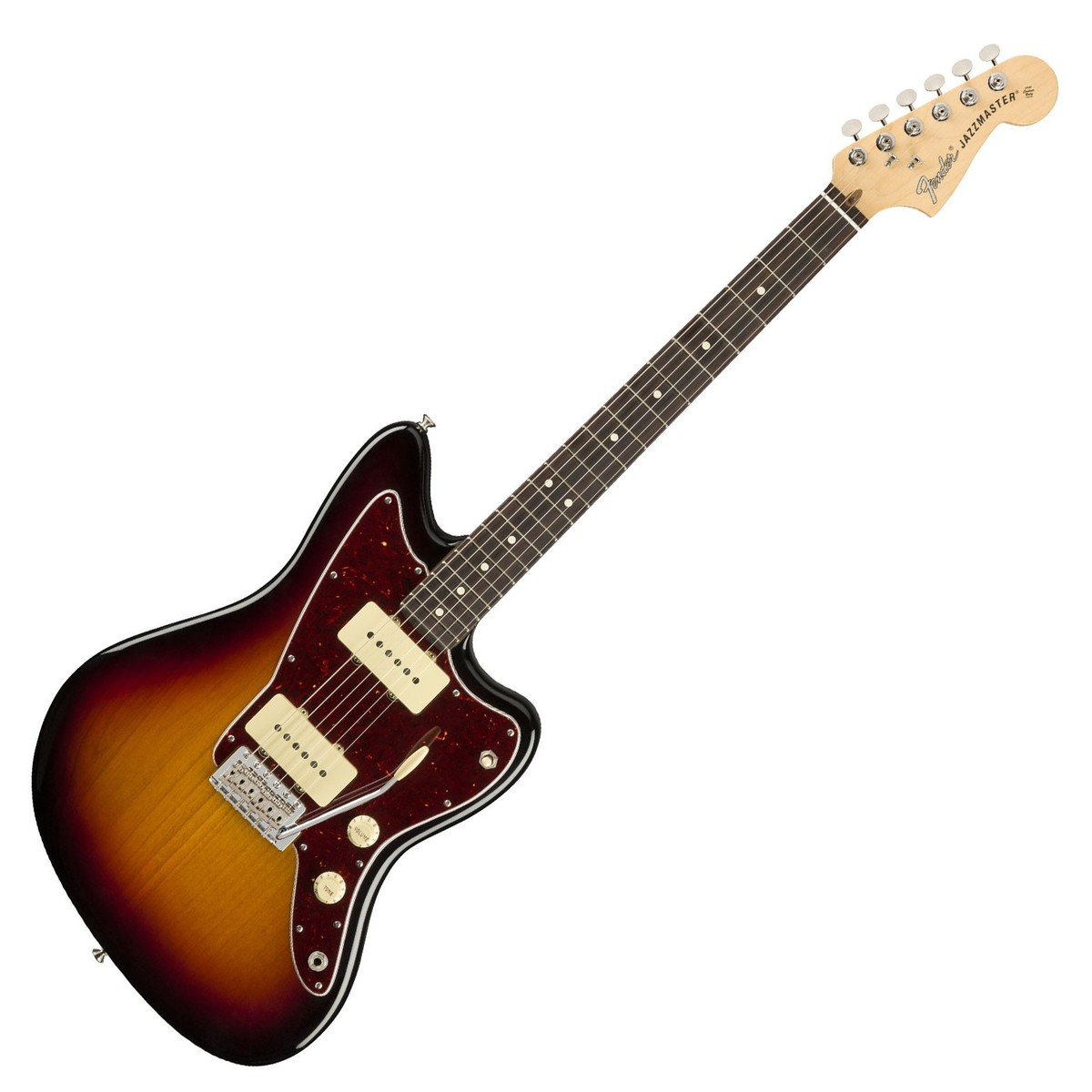 En bild på Fender American Performer Jazzmaster 3-Color Sunburst | Inspirerande spelbarhet. Fender American Performer Jazzmaster 3-Color Sunburst för med sig en ny nivå av tonmässig perfektion.   Gitarren omfatttar två enkelspolade Yosemite-mimckar för en oöverträffad dynamisk respons som är perfekt för alla musikaliska situationer. Skulptera din ton och få nya ljudmässiga möjligheter tack vare Greasebucket-tonkretsen som har utformats i detalj för att tillgodose varje gitarrists önskemål. Den klassiska greppbrädan i rosenträ erbjuder klara och tydliga toner med en autentisk förfinad känsla - vilket stärks av Fenders hängivna hantverk. Detta instrument har skräddarsytts troget för gitarrister...
