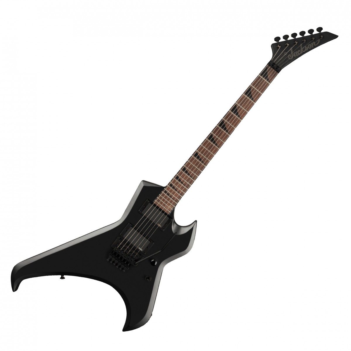 En bild på Jackson Pro Series Signature Rob Cavestany Death Angel Satin Black | Jackson Pro Series Signature Rob Cavestany Death Angel har gjorts enligt specifikationerna för Death Angels skickliga tungviktsgitarrist. Ett par aktiva EMG 81 och HA humbuckers ger den där skarpa skärande mycket uttalade ton som kommer att skära igenom vilken mix som helst. Men naturligtvis om du vill slå av dina armar vill du också ha ett verktyg som uppfyller dina krav. Möt den sublima ultrasläta färgmatchade Sidenmatt. Det finns inte mycket som behöver sägas om detta mer än att det går sönder. Vad hjälper dig att släppa lös all den uppdämda energin ännu mer? En Floyd Rose Special låsande tremolo såklart! Med denna skönhet kan du injicera dina riffs med vibrato och tjutande divebomber vilket ger den extra känslan. Och det skulle vara brottsligt att inte tala om den superskärpa X-formade kroppen som säkerligen kommer att ha sin egen närvaro på vilken scen som helst.