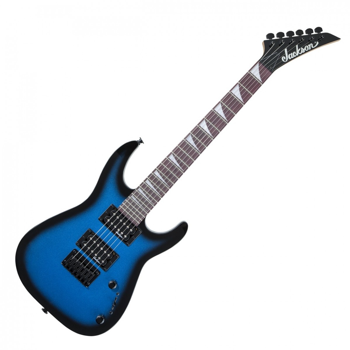 En bild på Jackson JS Series Dinky Minion JS1X Metallic Blue Burst | Jackson JS1X Dinky Minion AM är en kompakt gitarr till ett lågt pris. Denna modell kombinerar elektrifierande ljudkraft med enkel spelbarhet - det perfekta sättet för nybörjare att lära sig samtidigt som den njuter av fantastisk ljudkvalitet. Tack vare duon av anpassade högeffekts humbucking-pickuper kommer din tonala palett att låta full och skarp. Och de låter bra med volymen inställd på max. Dessutom kan du välja önskad utgång med tonkontrollen och 3-vägs pickup-omkopplaren. Låt din kreativitet flöda. Designad för att få spelet att kännas enkelt har JS1X en mindre skallängd på 2/3. Med denna design är det lättare att ta tag i varje tum av gitarrens hals. Spela mer fritt och bekvämt - perfekt för att finslipa dina färdigheter. Dessutom ger tillägget av Sidenmattfinishen ovanpå lönnen en silkeslen yta som säkerställer att din Sadelning blir felfri. Lägg till en fantastiskt cool stil och ett fantastiskt överkomligt pris och du har en heltäckande rockmaskin som du inte har råd att missa.