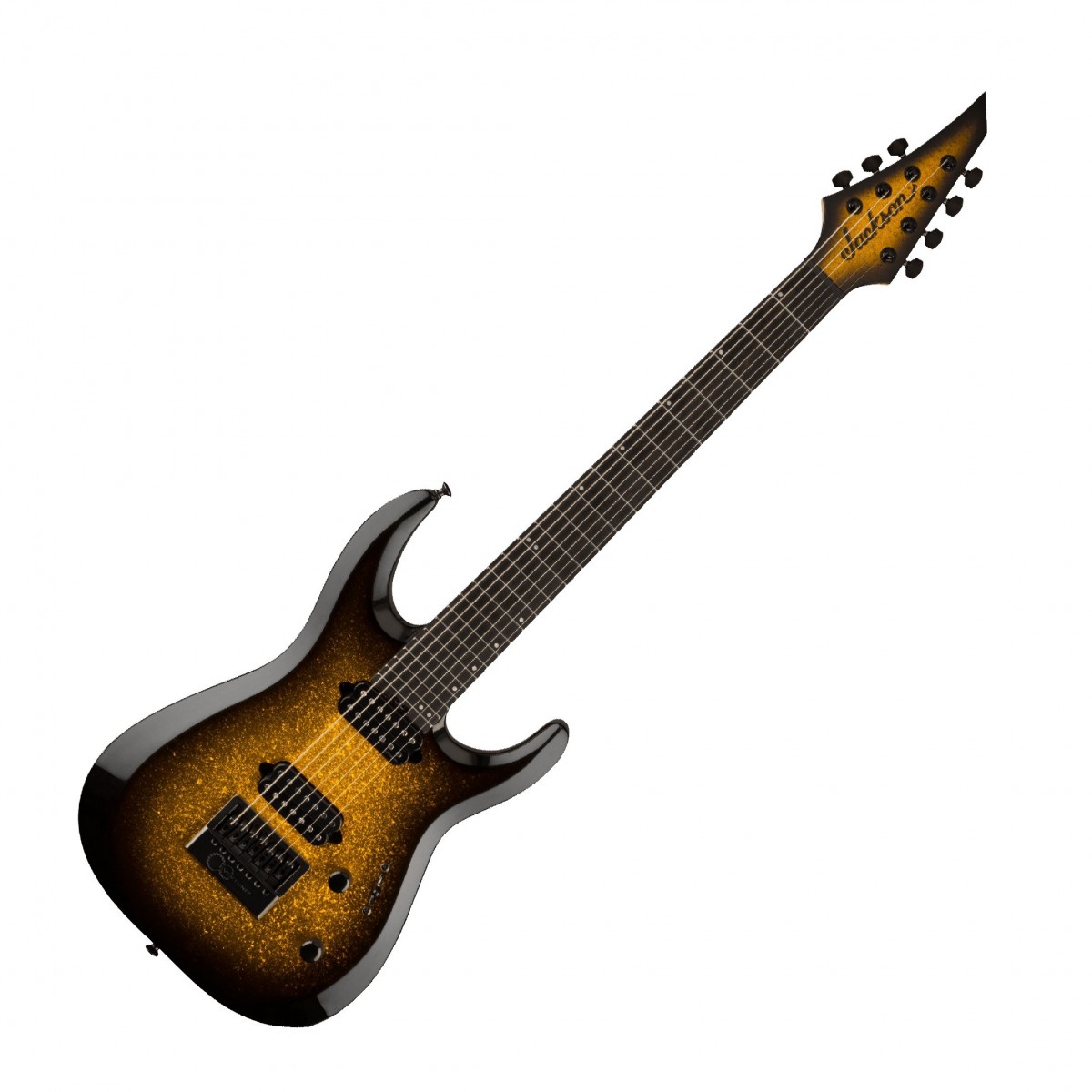 En bild på Jackson Pro Plus Series DK Modern EverTune 7 Gold Sparkle | Jackson Pro Plus Series MDK Evertune 6 är en banbrytande gitarr designad för moderna och tekniska spelare packad med innovativa funktioner som säkerställer en oöverträffad spelupplevelse. En design i flera skalor optimerar komfort spänning och intonation medan den omvända Jackson AT-1-huvudstocken och 3-delad lönn/wenge/lönnhals erbjuder stabilitet och spelbarhet. Den sammansatta radien Ebenholts greppbräda offset-pärlemorpricksinlägg och Luminlay-sidopunkter förbättrar denna gitarrs exceptionella spelbarhet ytterligare medan premium Fishman Fluence Open Core-pickuperna levererar ett dynamiskt omfång av toner. Pro Plus Series MDK är också utrustad med en Evertune stall och Gotoh locking låsningsmaskiner för trimningsstabilitet och sustain. För ökad mångsidighet har gitarren också en dubbel röstkontrollinställning med push/pull-funktionalitet på volymratten vilket gör att spelarna kan växla mellan skarpa rensningar och kraftfulla förvrängda toner. Konstruerad med en lätt basträkropp för balanserade resonanta toner och en glansig finish för en touch av elegans är denna gitarr den perfekta partnern för alla ambitiösa musiker som vill driva sitt spel till nya höjder. Och det finns en kvalitetsväska!