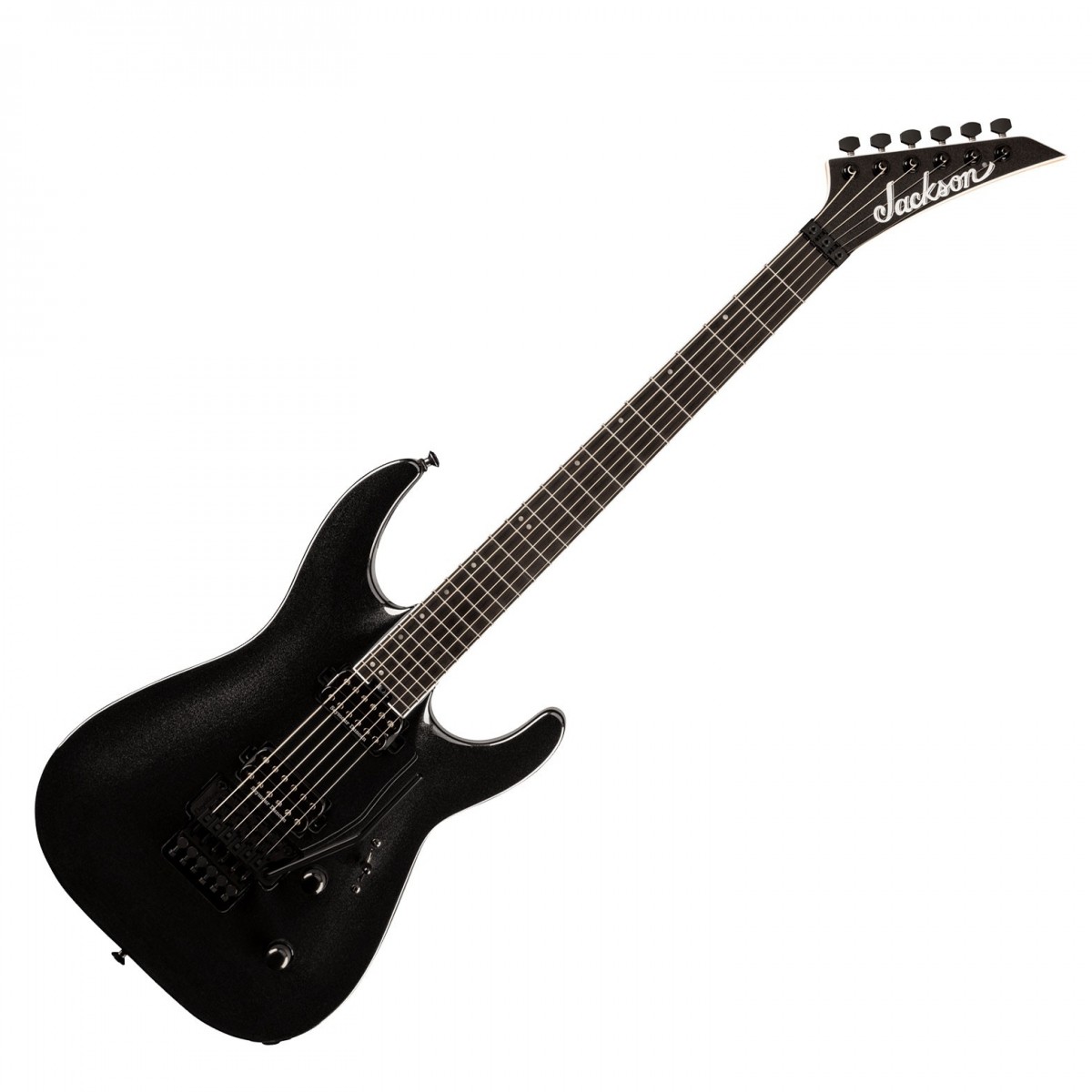 En bild på Jackson Pro Plus Series DKA Metallic Black | Jackson Pro Plus Series DKA i Oxblood är den ultimata shred maskinen som levererar premiumfunktioner och otrolig prestanda för den kräsne gitarristen. Med sina direktmonterade Seymour Duncan humbuckers kan du producera ett brett spektrum av toner som förblir klara även genom kraftig distorsion perfekt för tuffa avsnitt och skrikiga solon.  Vid sidan av de hotfulla tonerna ger Dinky:s femdelade bolt-on lönn/walnöt-hals med grafitförstärkning stabilitet och hållbarhet medan den skulpterade shredder-hälsen ger enkel åtkomst till de övre Banden. Den handskrubbade oljefinishen gör att du kan ta dig över brädan blixtsnabbt medan ett dubbellåsande Floyd Rose-tremolo möjliggör alla typer av kreativa wails och divebombs. Pro Plus Series DKA är komplett med en väska för enkel transport och är utformad för dem som kräver det bästa.