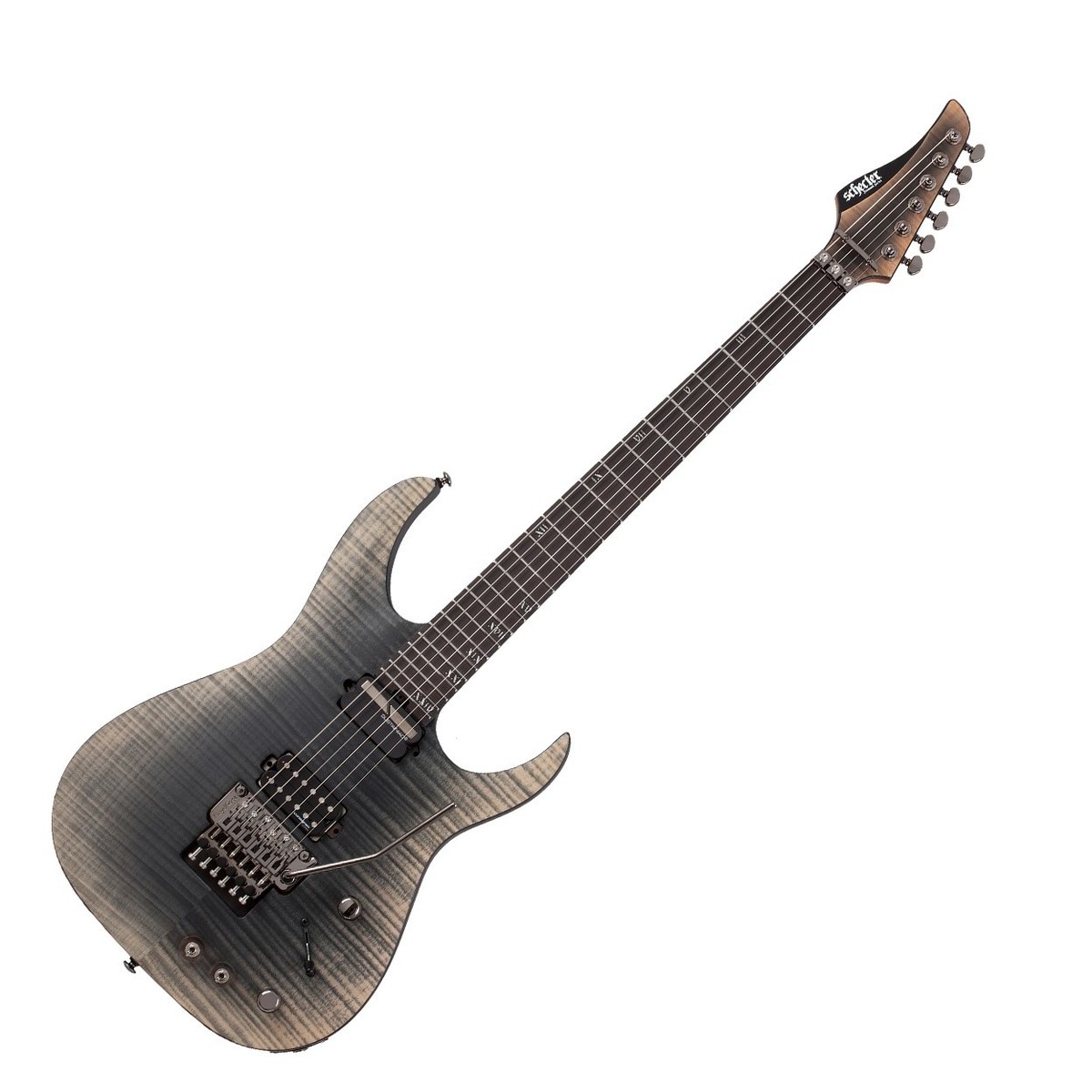 En bild på Schecter Banshee Mach-6 FR-S Fallout Burst | Dimman tynar. Du kan känna att något märkligt närmar sig. Är det en mytisk varelse? Nej. minsann. Det är Schecter Banshee Mach-6 FR-S. Precis som den uppenbarelse den döpts enligt är Banshee lika spöklik som dess tuffa ton. Denna legendariska gitarr kan gå från hotande crunch till eterisk atmosfär med ett tryck på en knapp. Formidabelt ljud möter skrämmande estetik. När du spelar Banshee Mach-6 FR-S öppnar du en dörr till tonerna vid helvetets dörrar. Oavsett om du är en heavy metal-skördare eller en hårdrock-shredder finner du en explosiv klang som resonerar med skärpa och ett tajt bett. Men den hållbara halsmikrofonen är där den verkliga karaktäristiska pärlan som får Banshee att skina. Brummande toner. Kuslig atmosfär. Perfekt sustain. Allt intill dina fingerrtoppar. Du kommer verkligen att känna att du har kommit in i ett hemsökt hus. Försök bara att inte springa för livet ... Oavsett var i världen du bor har du definitivt hört talas om Schecter Guitar Research. Företagets premium-basgitarrer har gjort dem till en elit bland globala gitarr- och elbastillverkare. Schecter kombinerar sakkunnigt hantverk med moderna innovationer. Banshee Mach-6 bygger på detta arv med sin kompetens vilket ger varje basist en upplevelse som basister tidigare bara kunde drömma om. Du ska ta dina färdigheter till nästa nivå. Välkommen till Schecter-familjen.