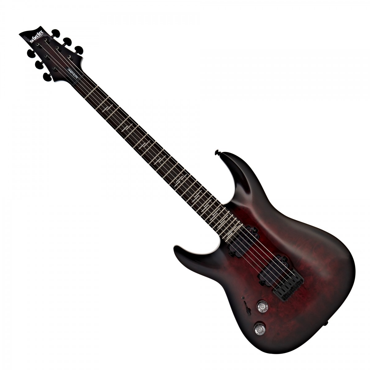 En bild på Schecter Omen Elite-6 Left Handed Black Cherry Burst | Ett tecken på en förödande ton. Denna vänsterhänta Schecter Omen Elite-6 kommer att ge nytt liv åt din inspiration med sitt förintande ljud och ondskefulla utseende. Med ett par Schecter Diamond Heretic-mickar ger denna gura dina riff en häftig ton med en hög effekt som är perfekt för rock och metal. Äkta crunch med tajta toner och suverän skärpa när du vrider upp på gain. Och lönnhalsen i kombination med en greppbräda i rosenträ ger enastående spelbarhet samt en välbalanserad resonans.   Men det är poppelvriltoppen komplett med en olycksbådande finish som stjäl showen och ger ett fantastiskt utseende som matchar det ofantliga ljudet hos denna gitarr. Förbered dig på att ta världen med storm med din nya favoritgitarr.