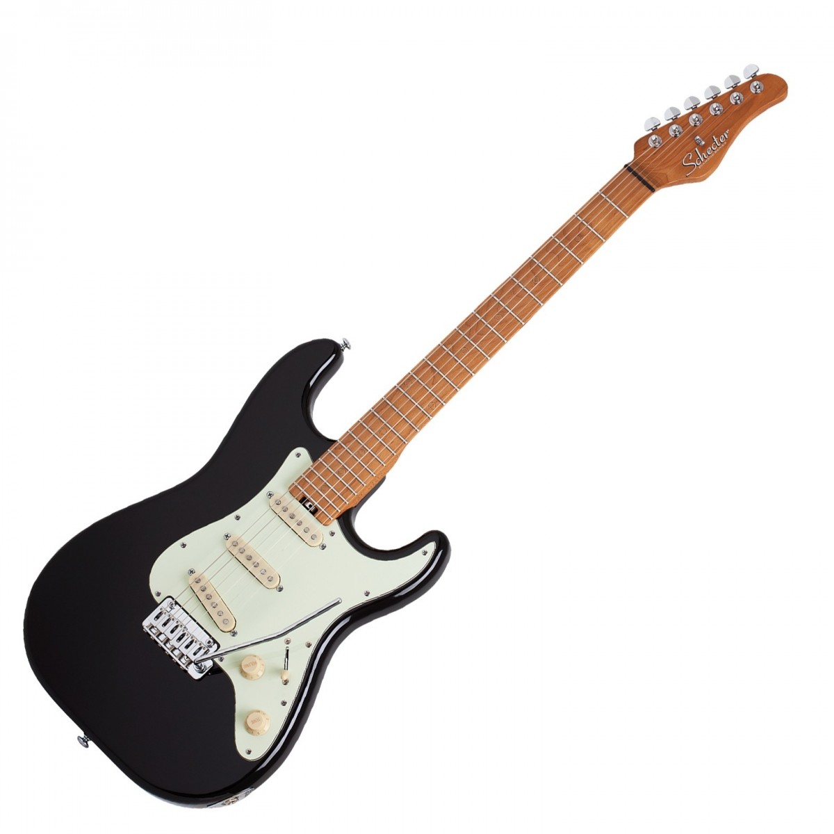 En bild på Schecter Nick Johnston Traditional SSS Atomic Ink | Traditionell design. Visionärlig stil. Allt i en och samma gitarr. Förbered dig på att trotsa genrer med Schecter Nick Johnston Traditional. Konstruerad enligt Johnstons exakta specifikationer detta mångsidiga vapen är perfekt för att ta itu med nästa spelgräns oavsett om du spelar klassisk blues eller töjer på gränserna för världsmusik. Johnston är känd för sin förblindande spelförmåga och är bland de mest kända och begåvade instrumentalister såsom Steve Vai och Joe Satriani. Med NJ Traditional kommer du ett steg närmare att bli nästa stora gitarrhjälte.   Spela som om du var en upprorsmakare. Nick Johnston Traditional är utrustad med Johnstons handvalda signature-mickar. Utforska varma skarpa diskanter med tre single coil-mickar. Det här är en gitarr som du kan spela hårt på utan att förlora den ikoniska tonen. Med en lägre uteffekt ger hals och stallmicken en balanserad härlig ton med fantastisk sustain. Du kommer att spela förödande licks på en tunn c-hals som får dig att spela solon snabbare och med precision. Detta är höjden av enastående shredding.