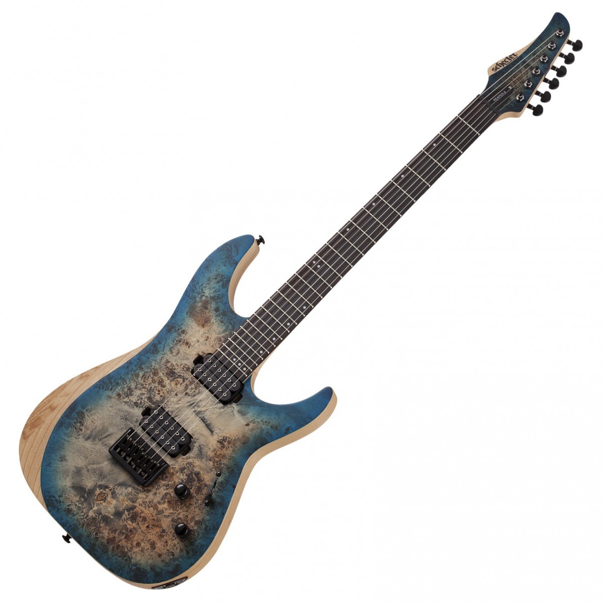 En bild på Schecter Reaper-6 Satin Sky Burst - F.d. utställningsmodell | Fear the Reaper. Eftersom Schecter Reaper-6 kommer att leverera spännande ton och fräsande sonisk kraft som du aldrig har upplevt tidigare. Diamond Decimator pickuper ger dig maximal gain och en slagkraftiga attack. De kommunicerar också ditt ljud med utsökt tydlighet. Lider aldrig av oönskade återkopplingar eller störningar på ljudet.   Varje tum av Reaper-6 har konstruerats för att rocka. Du kommer att kunna stryka med spännande hastighet och dynamik tack vare en ultratunn snabbspelshals. Och du ska spela med utmärkt noggrannhet också. 24 X-Jumbo storlek band ökar ditt spelområde vilket betyder att du kan spela i takt utan att oroa dig för att du saknar en anteckning. Ljud som kommer att skrämma någon annan gitarr. Ex-Demo: Denna produkt kan vara ex-display ha mindre tecken på användning eller lätta ytliga skråmor. Originallådan eller paketeringen kanske inte ingår. Varje objekt har kontrollerats av vårt team av reparationstekniker för att försäkra att det möter våra höga standarder. Detta är en fantastisk möjlighet att köpa en fullt fungerande produkt till ett nedsatt pris.