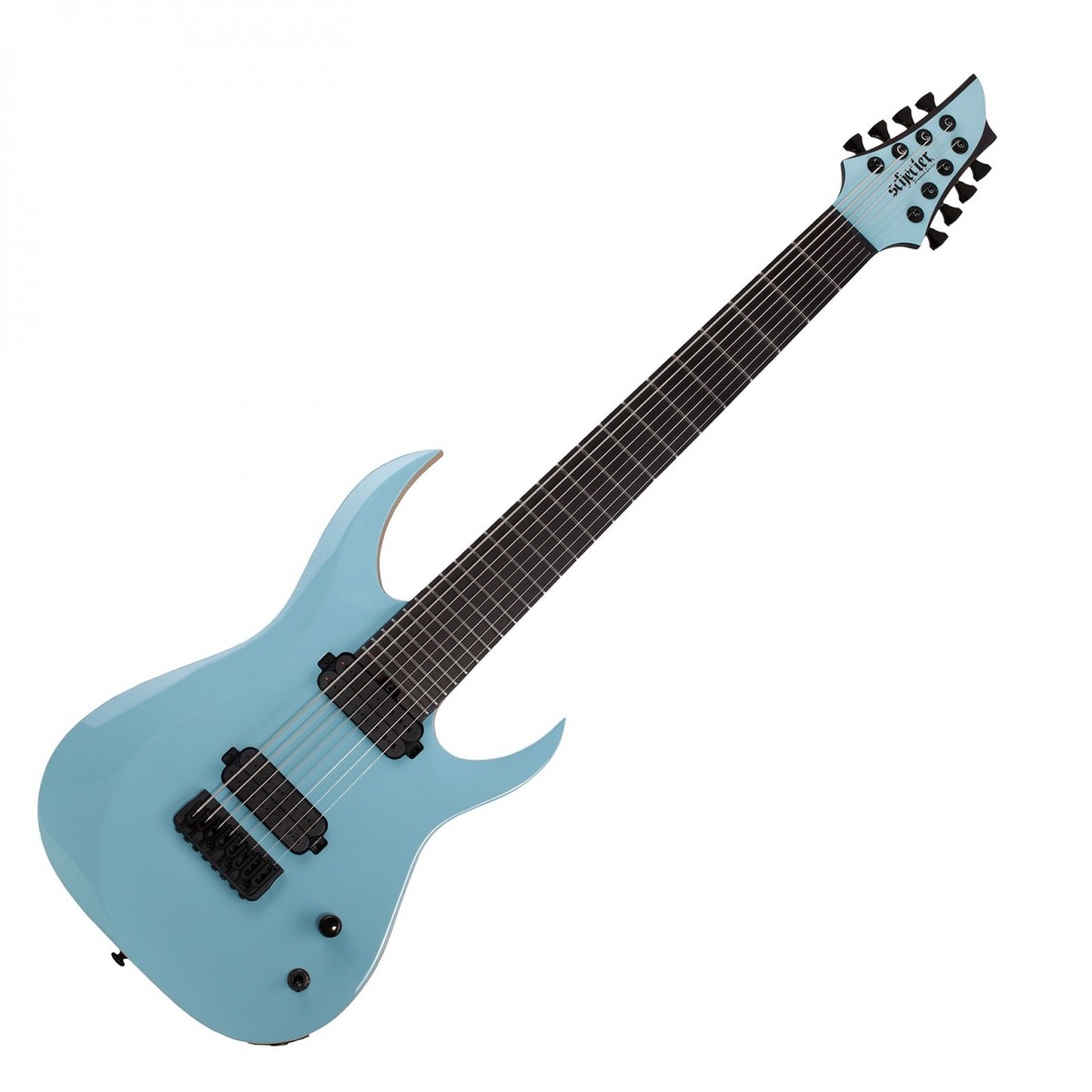 En bild på Schecter John Browne TAO 8 String Azure Blue | Schecter John Brune TAO 8 är en signature gitarr från Monuments-gitarristen. John Brunes glödheta riffs i Monuments har tagit världen med storm och hans gitarr signature återskapar samma dånande ton. Ett par Schecter USA-pickuper i form av Chaosbreaker och Colossus ger dig en grymt hög uteffekt med strama basar skärande mellanregister och brännande toppar. Du kommer att kunna styra dessa pickuper med precision tack vare deras enastående responsivitet och dynamik. Din stämning kommer att vara fastlåst och stabil med Hipshot Grip-Lock-maskinhuvuden så att du kan fokusera på att riffa. En Ultra Thin U lönnhals låter dig flyga längs Ebenholts greppbrädan i blixtens hastighet så att du kan utföra snabba körningar med exceptionell lätthet. Ultra-Access-klacken låter dig nå de övre banden sömlöst - den här gitarren kommer att frigöra din licks.