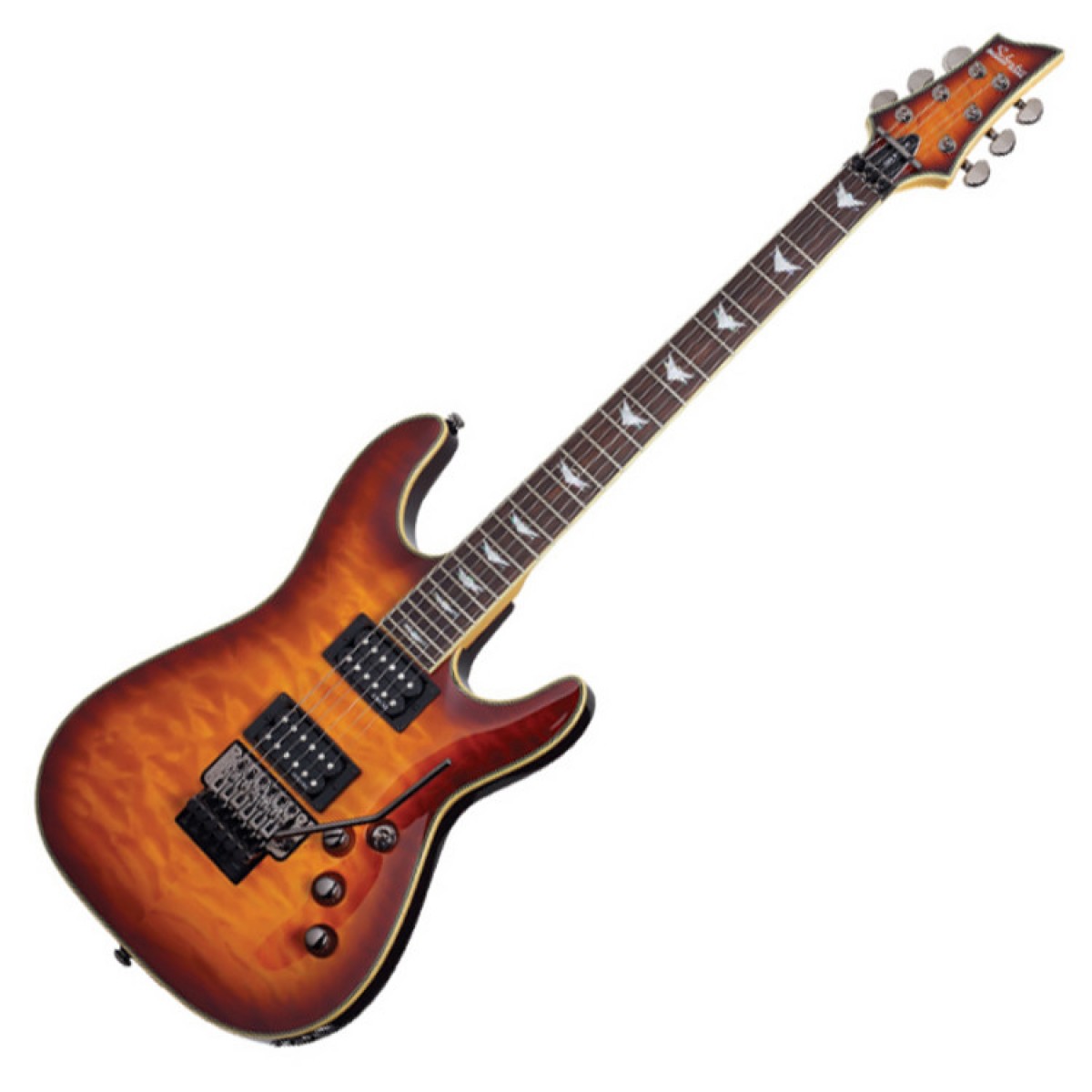 En bild på Schecter Omen Extreme-6 FR Vintage Sunburst - F.d. utställningsmodell | Sjudande klara toner bara glittrar ut. Schecter Omen Extreme 6 har en bekväm dubbel cutaway mahognykropp med lönnhals och greppbräda i rosenträ för utmärkt spelbarhet. Omen Extreme 6-gitarrspelaren gör det lätt att ta din musik till nya dimensioner -- perfekt för att spela vilken stil som helst. Modellen har Floyd Rose Special-tremolosystemet. Ex-Demo: Denna produkt kan vara ex-display ha mindre tecken på användning eller lätta ytliga skråmor. Originallådan eller paketeringen kanske inte ingår. Varje objekt har kontrollerats av vårt team av reparationstekniker för att försäkra att det möter våra höga standarder. Detta är en fantastisk möjlighet att köpa en fullt fungerande produkt till ett nedsatt pris.