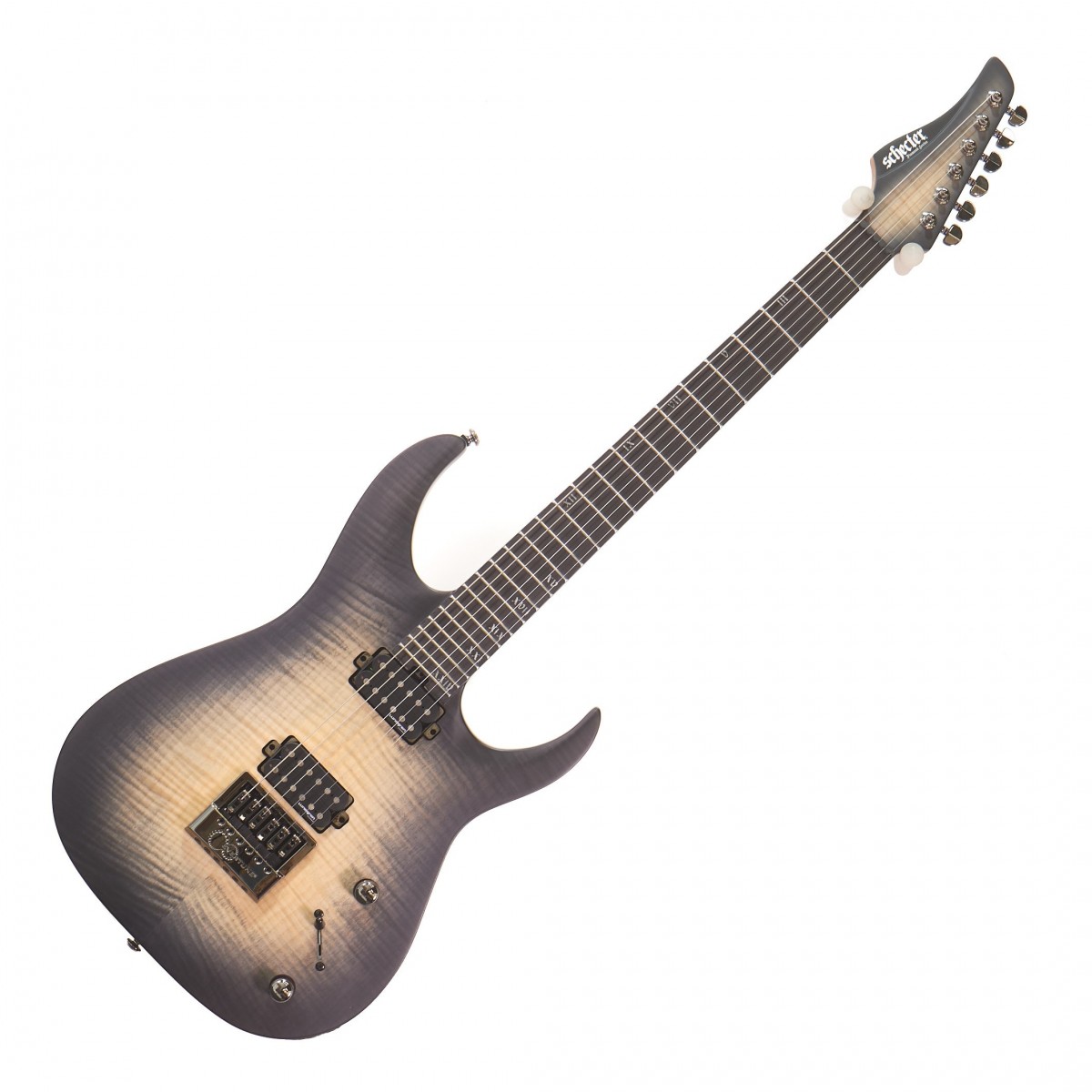 En bild på Schecter Banshee Mach-6 Evertune Ember Burst | Få gitarren att skrika. Schecter Banshee Mach-6 Evertune FR-S har en riktig vildsint ton. Formad enligt en världsklass standard sjuder denna gitarr ut potential - gör dig redo att skapa dina bästa riffs hittills. De högklassiga Lundgren M6 pickuperna ger ett aggressivt dynamiskt ljud med hög uteffekt som kommer att skära igenom alla mixar med ren kraft. Detaljerade definierade och ofantligt kraftfulla: Dessa mickar tar gainen från din förstärkare och förvandlar den till stormande åska med skarpa övertoner och exakt artikulation.   Och gitarren håller stämningen.. alltid och förevigt. Evertune-stallet garanterar att ditt ljud alltid är fantastiskt när du spelar på denna gitarr. Den eleganta greppbrädan i ebenholts ger också den perfekta ytan för dina fingrar att glida längs varje band utan problem. Denna gudomliga gitarr har dessutom en kropp i ask en vacker flammig lönntopp samt glow-in-the-dark luminlay-sidopunkter - detta är verkligen världsklass. Ex-Demo: Denna produkt kan vara ex-display ha mindre tecken på användning eller lätta ytliga skråmor och sakna icke-nödvändiga delar. Originallåda paketering eller manual kanske inte ingår. Varje föremål kontrolleras av vårt team av reparationstekniker för att försäkra att det möter våra höga standarder. Detta är en fantastisk möjlighet att köpa en fullt fungerande produkt till ett nedsatt pris.