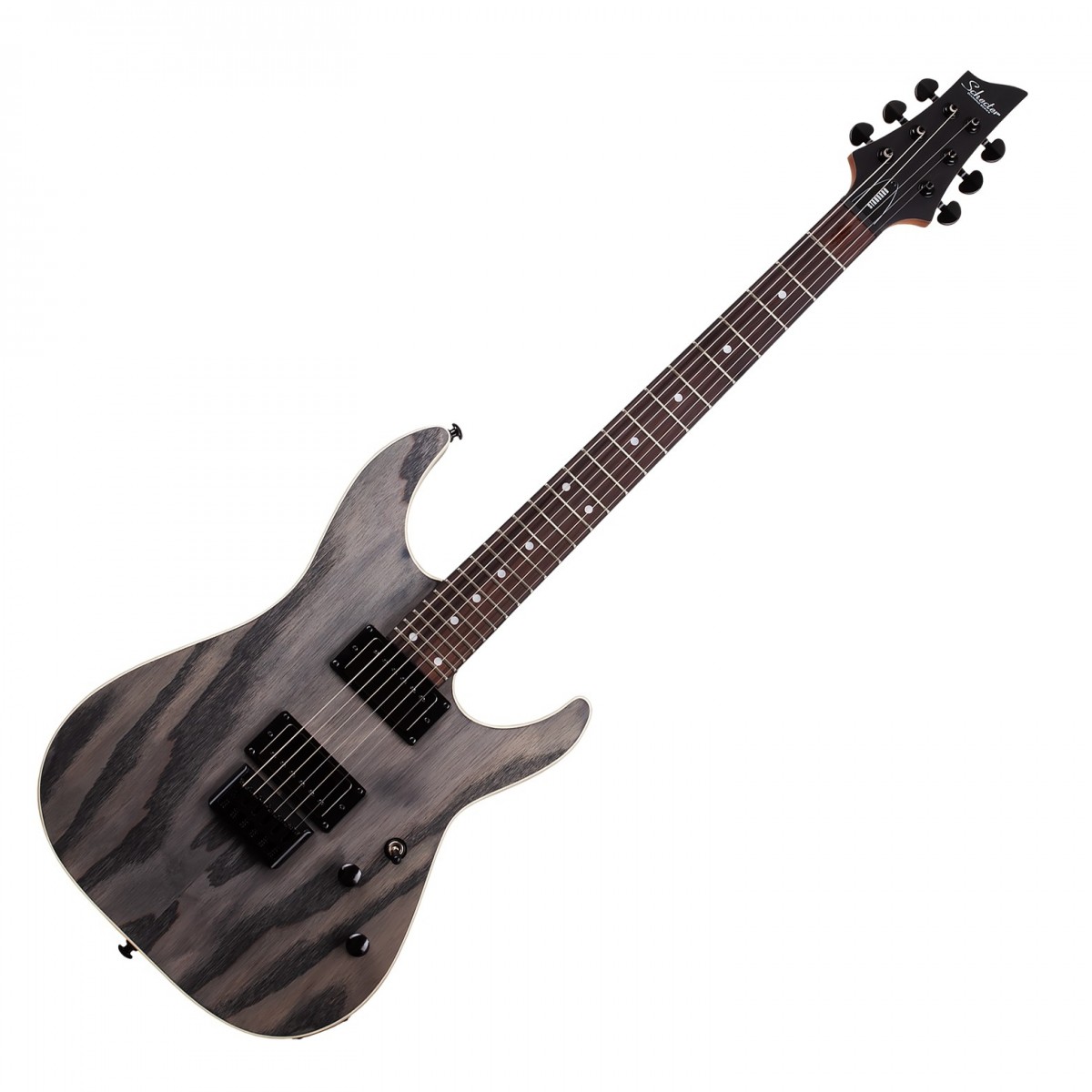 En bild på Schecter C-1 Standard Charcoal Satin | Schecter C-1 Standard är utformad för att dominera tunga genrer med lätthet dess tunna "C"-halsprofil möjliggör obegränsad shredding medan den avancerade rostade lönnhalsen och greppbrädan i rosewood ger en premiumkänsla som konkurrerar med mycket dyrare instrument. Kombinationen av en mahognykropp med en asktopp ger en resonant artikulerad ton som metalgitarrister längtar efter. Schecter C-1 Standard är utrustad med Diamond Standard-pickuper som ger de krossande toner med hög effekt som behövs för att konkurrera i de mest krävande metalgenrerna. Den helsvarta Schecter -hårdvaran fulländar gitarrens aggressiva metallmotiv samtidigt som den säkerställer en bergfast stabilitet och oändlig sustain så att ditt framförande blir låst och kraftfullt. Denna gitarr är byggd för att ta sig an alla tunga genrer utan att svettas och erbjuder prestanda och stil i toppklass till ett överkomligt pris.