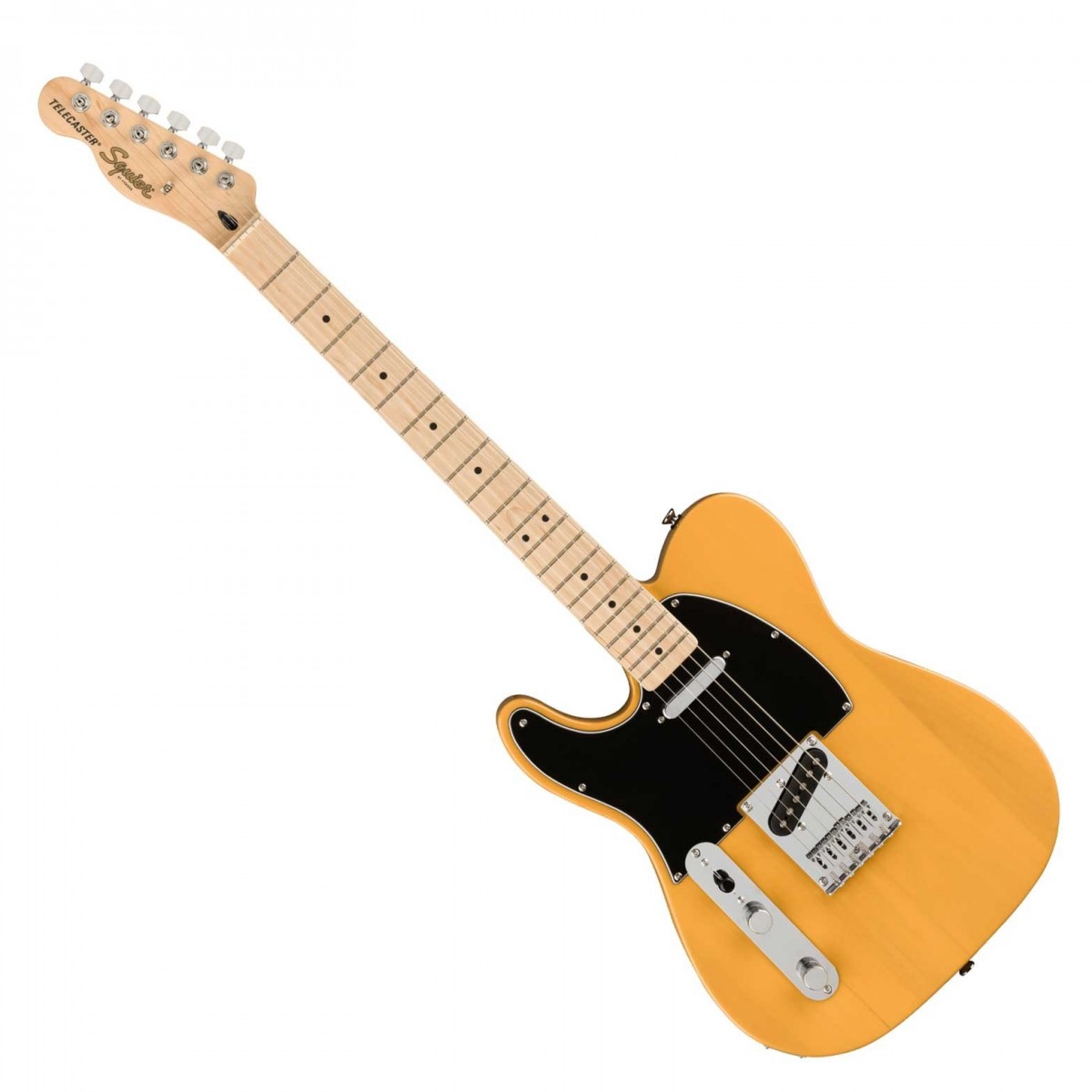 En bild på Squier Affinity Telecaster LH MN Butterscotch Blonde | Squier Affinity Telecastern LH MN tar alla Telecasterns älskade funktioner och kombinerar dem med förbättrad spelbarhet och prisvärdhet. Den C-formade halsen six saddle-stallet och de formgjutna stämskruvarna garanterar att ditt ljud låter exakt när du uppträder på scenen. Nu kan du kolla in den hur denna gitarrmodell utstrålar klassisk Telecaster-stil. Dessutom är den mer prisvärd än någonsin tidigare.   Uttryck dig med sjudande tonfärg utsökt dynamik och ren Telecaster-personlighet. All denna charmiga ljudliga karisma utrsålas från noggrant hantverk och två Squier Single Coil Tele-pickuper. Med tre-vägs mikrofonomkopplaren kan du utforska ännu fler tonala möjligheter. Oavsett vilken genre eller musikstil du spelar kan du ta Telecasterns anda och atmosfär till den. Detta är knytpunkten där ikonisk Tele-klang och exceptionell prisvärdhet möter varandra.