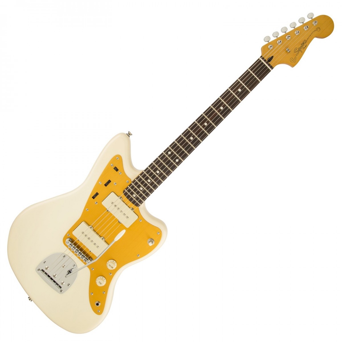 En bild på Squier J Mascis Jazzmaster Vintage White - Nästan Ny | Squier J Mascis Jazzmaster i Vintage Vit är en signature-giarr byggd för att hedra altrock-gitarristen och ledaren av Dinosaur Jr. Fender Jazzmaster har länge varit den gitarr som valts för J Mascis och den här signature Squier-modellen ger samma unika egenskaper till ett mycket bredare utbud av spelare. Gitarren har många originala Jazzmaster-funktioner för en unik spelbarhet och estetik inklusive de oberoende lead-/rytmkretsarna (med sina egna separata volym- och tonkontroller) ikoniska konturer dubbla enkelspoliga pickuper 3-vägs pickup-väljare och ett "flytande" stränghållarstall. J Mascis har utökat den här signature-modellen med en taktil sidenmattfärgad hals släta jumboband en pickup i soapbar-stil och ett adjusto-matic stall. Dessutom har gitarren en Vintage Vit finish och erbjuder ett aluminium plektrumskydd för en cool estetik. Om du villa ha en gitarr som sticker ut ur mängden inför din publik och ger dig ett fantastiskt utbud toner med jämn spelbarhet kommer Squier J Mascis Jazzmaster inte att göra dig besviken.Obs! Gitarren i bilden har en greppbräda i rosenträ. Gitarren till salu har en greppbräda i lager. Bilderna kommer att uppdateras när de är tillgängliga.Nästan Ny: Denna produkt kan ha öppnats för kvalitetskontroll returnerats av en kund eller renoverats. Annars fungerar produkten som ny. Detta är en fantastisk möjlighet att köpa en fullt fungerande produkt till nedsatt pris med en tre-års-garanti.