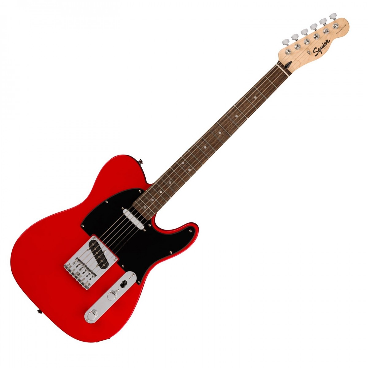 En bild på Squier Sonic Telecaster LRL Torino Red | Squier Sonic Telecaster LRL är här för att kickstarta ditt musikaliska äventyr. Den presenterar den ikoniska Telecaster formen men i ett nytt lättare och tunnare format - perfekt för nyare spelare som fortfarande tar tag i att fretting! Och på tal om fretting Fender klassiska "C"-formade hals är ännu tunnare här vilket ger din hand extra utrymme för att göra svåra ackord lättare och de knepiga riffs flyta. Utöver Sonics legendariska Telecaster bilder får du också den tonala Tele-twangen genom dubbla Squier enstaka coil pickuper. De erbjuder massor av ljusstyrka och klarhet för enastående notdefinition och fungerar bra i många musikgenrer. Och för att göra ditt uppträdandeliv ännu enklare är den utrustad med en pålitlig sex-sadel hardtail stall som kommer att hålla din intonation exakt och stämningsstabil. All den hårdvaran har en förstklassig kromfinish för att fånga rampljuset medan du spelar och för att hålla Sonic Telecaster snygg i många år framöver.