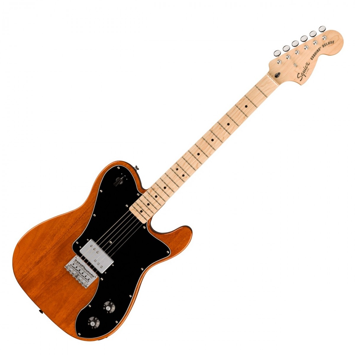 En bild på Squier Paranormal Esquire Deluxe Lönngreppbräda Mocha | Squier Paranormal Esquire Deluxe är ett tidlöst hantverk som för den klassiska Fender -designen in i den moderna eran. Denna modell är utrustad med en singulär Fender Designed Wide Range humbucker pickup så att du kan utforska en rad toner allt från vintage till moderna ljud och effektivisera ljudet. Och med den 3-vägs vridomkopplaren kan du komma åt både enkelspoligt eller humbucking-ljud. För ännu mer mångsidighet justera volym- och tonbypassinställningarna för att upptäcka din unika röst.  Denna paranormala modell har utformats noggrant så att din prestation är jämn och flytande. Låt din kreativitet flöda. Med en poppelkropp lönnhals och greppbräda med en radie på 95 tum erbjuder detta instrument oöverträffad spelbarhet och komfort. Denna anmärkningsvärda gitarr kommer också med en vintage-stil sträng-genom-kropp hardtail-stall för optimal kroppsresonans och krom hårdvara för extra hållbarhet. Oavsett om du är nybörjare eller erfaren spelare kommer Squier Paranormal Esquire Deluxe att ta ditt ljud till nya höjder!